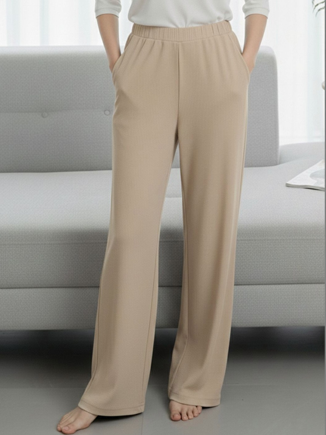Moda Rapido Women Textured Comfort High-Rise Trousers
