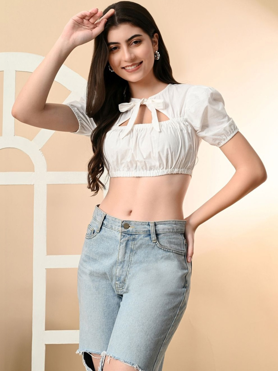 CORSICA Puff Sleeve Cotton Crop Top