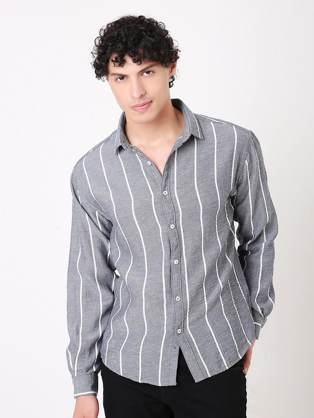 Blnk Relaxed Fit Striped Spread Collar Shirt