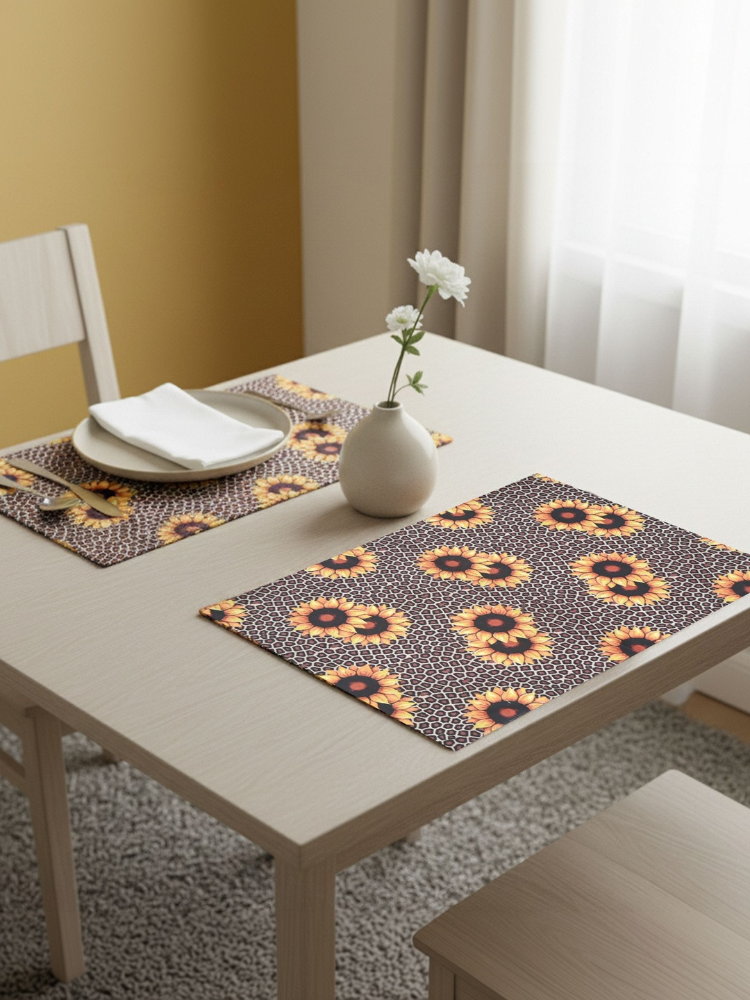 PRAKARTIK 2-Pcs Yellow & Brown Printed Rectangular Table Placemats