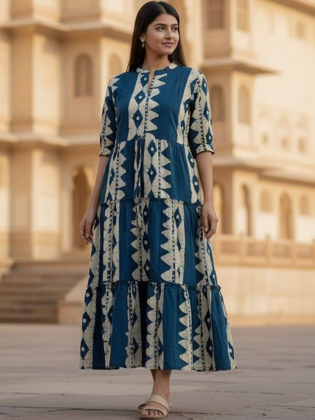 SATITHA Women Floral Printed Block Print Anarkali Kurta