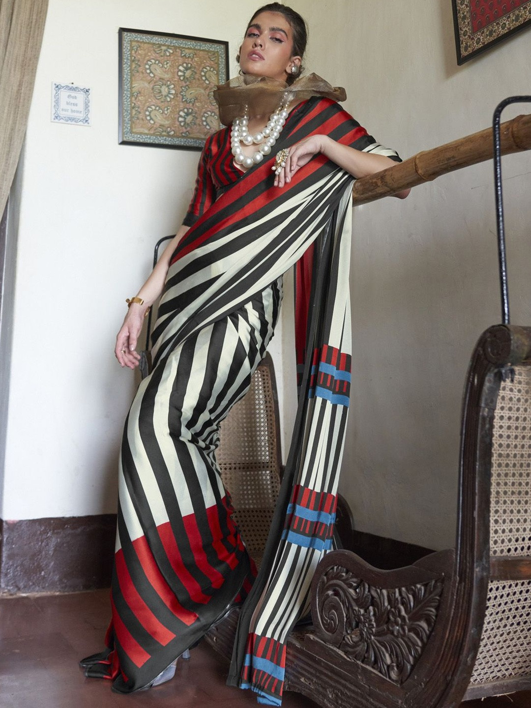 Saree mall Striped Satin Designer Sarees
