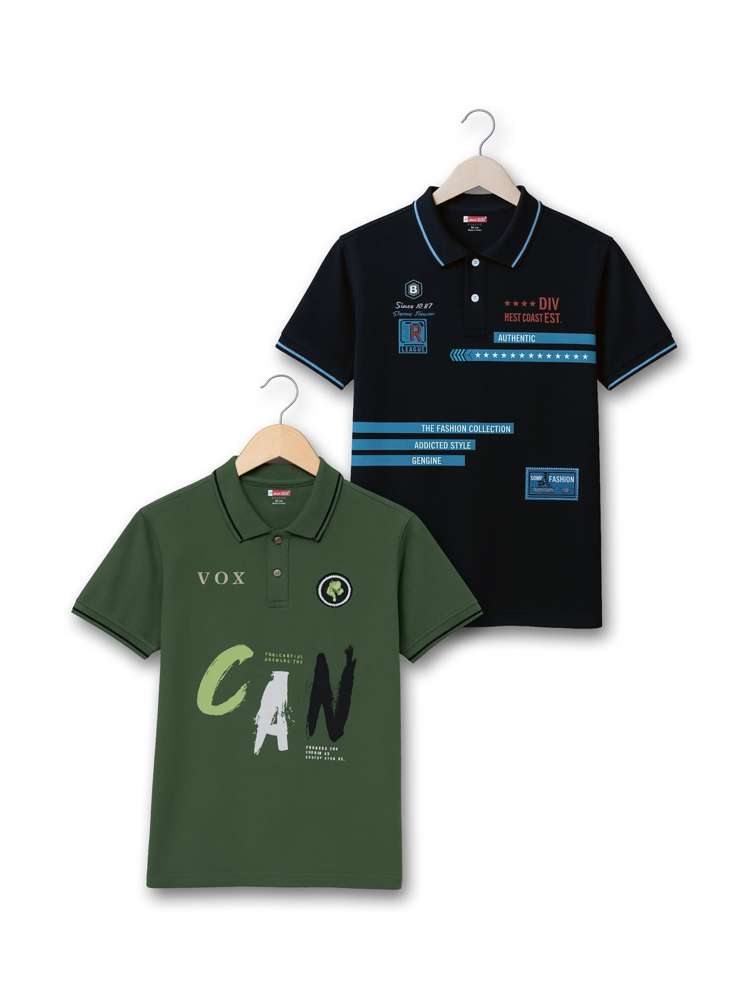 JACKBOY Boys Pack of 2 Printed Polyester Polo Collar Tshirts