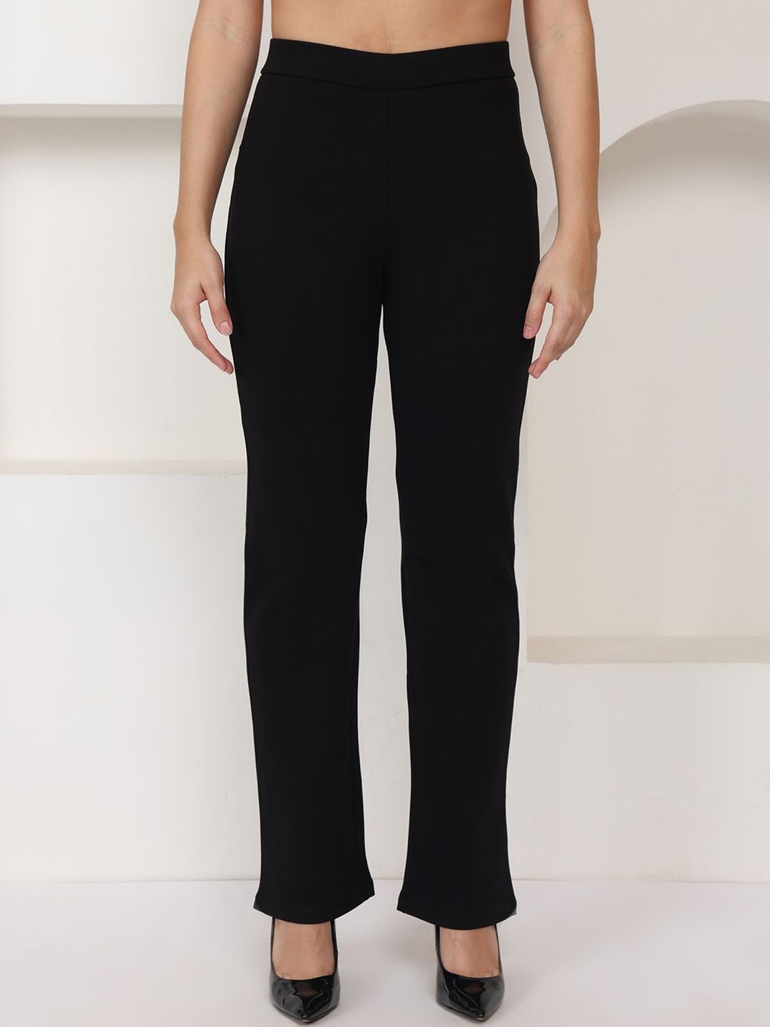 DOZER Black High-Rise Straight Fit Stretchable Trousers