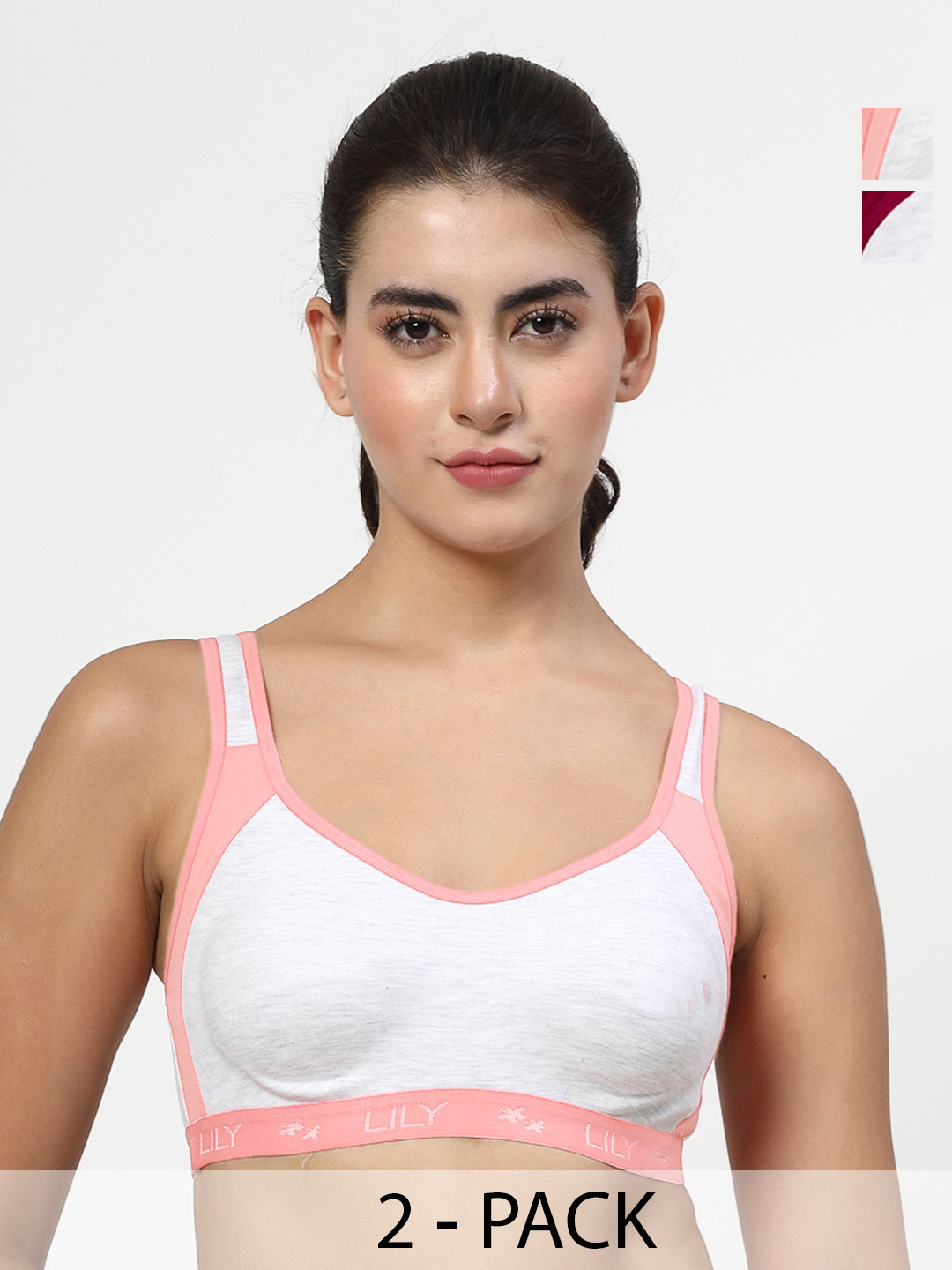 LILY Pack Of 2 Colourblocked Full Coverage Workout Bra Strops999