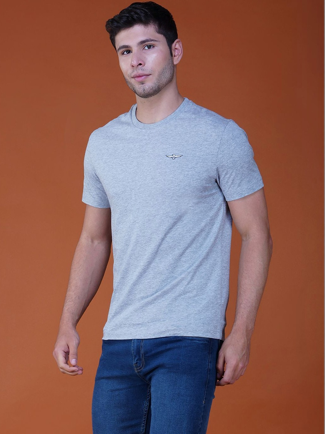 Zvezda Men Regular Fit Grey Round Neck Pure Cotton Solid T-Shirt