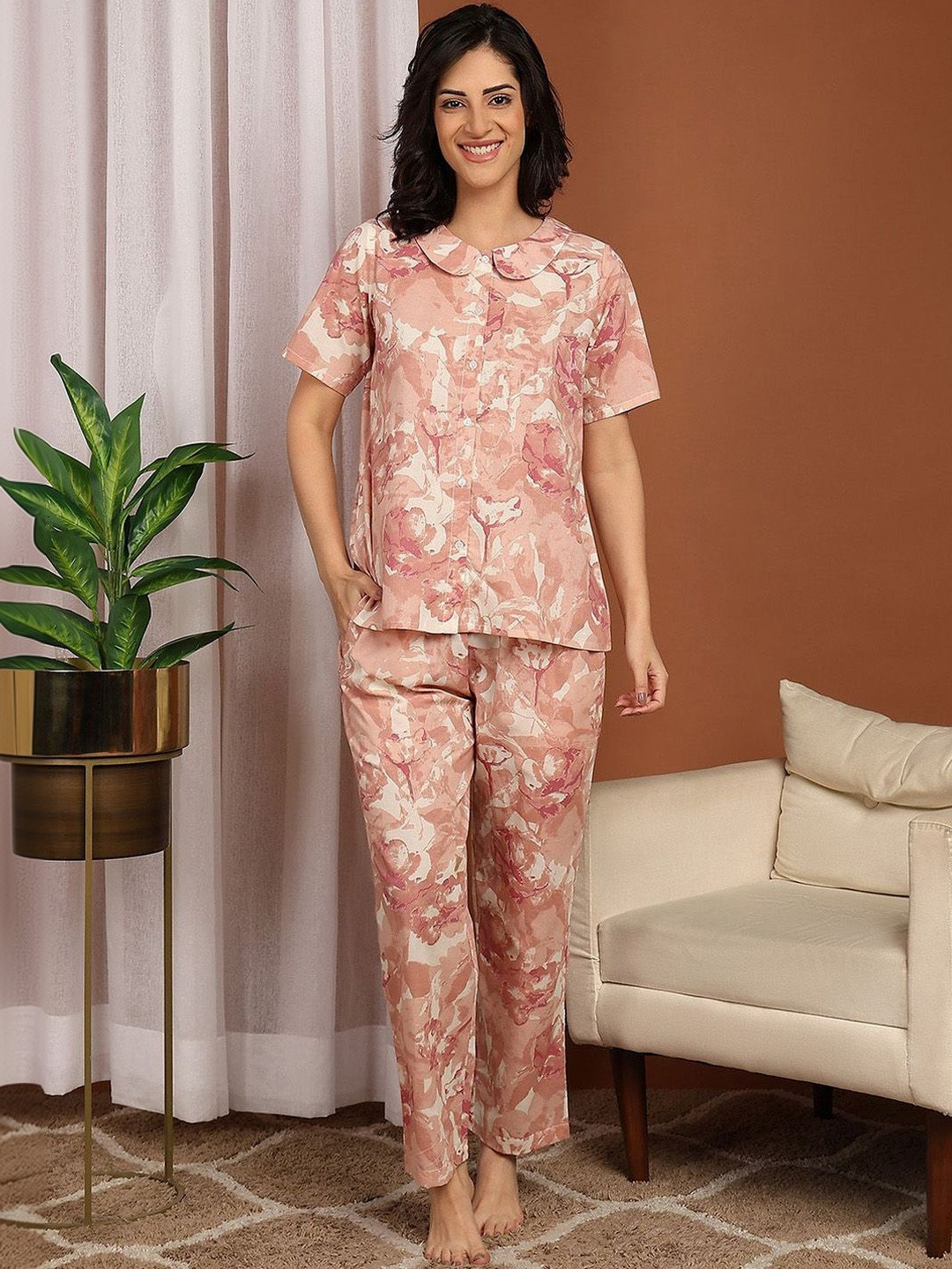 ELITRIX Women Floral Printed Shirt & Pyjamas Night suit