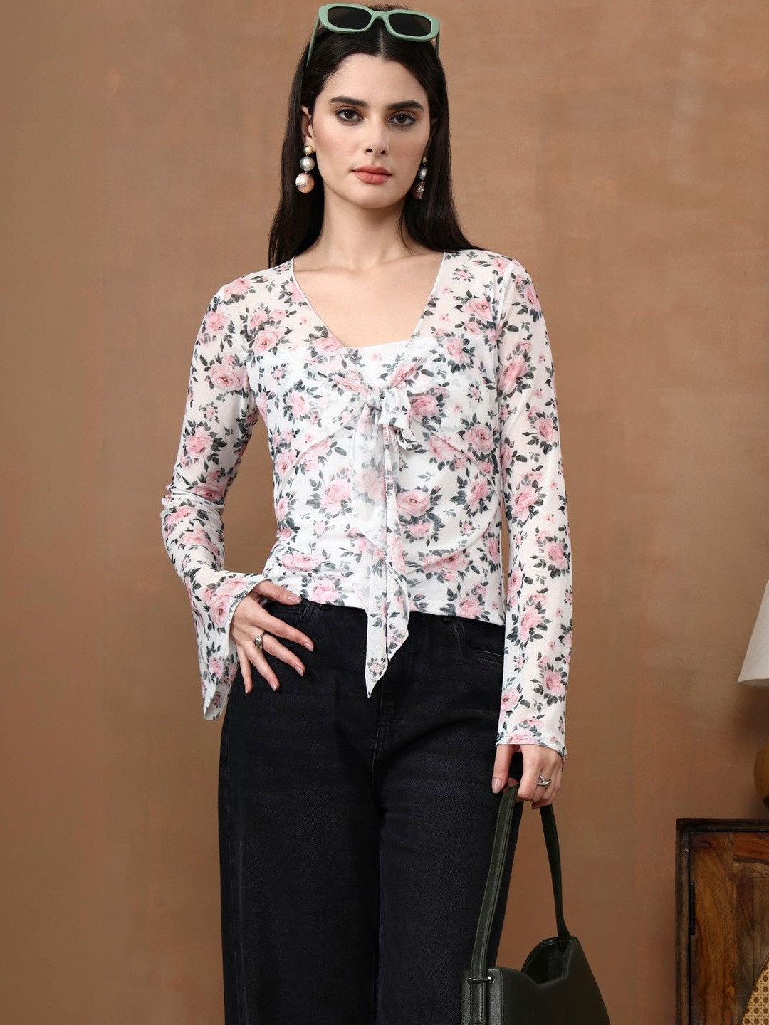 SZN Floral Print Flared Sleeve Top