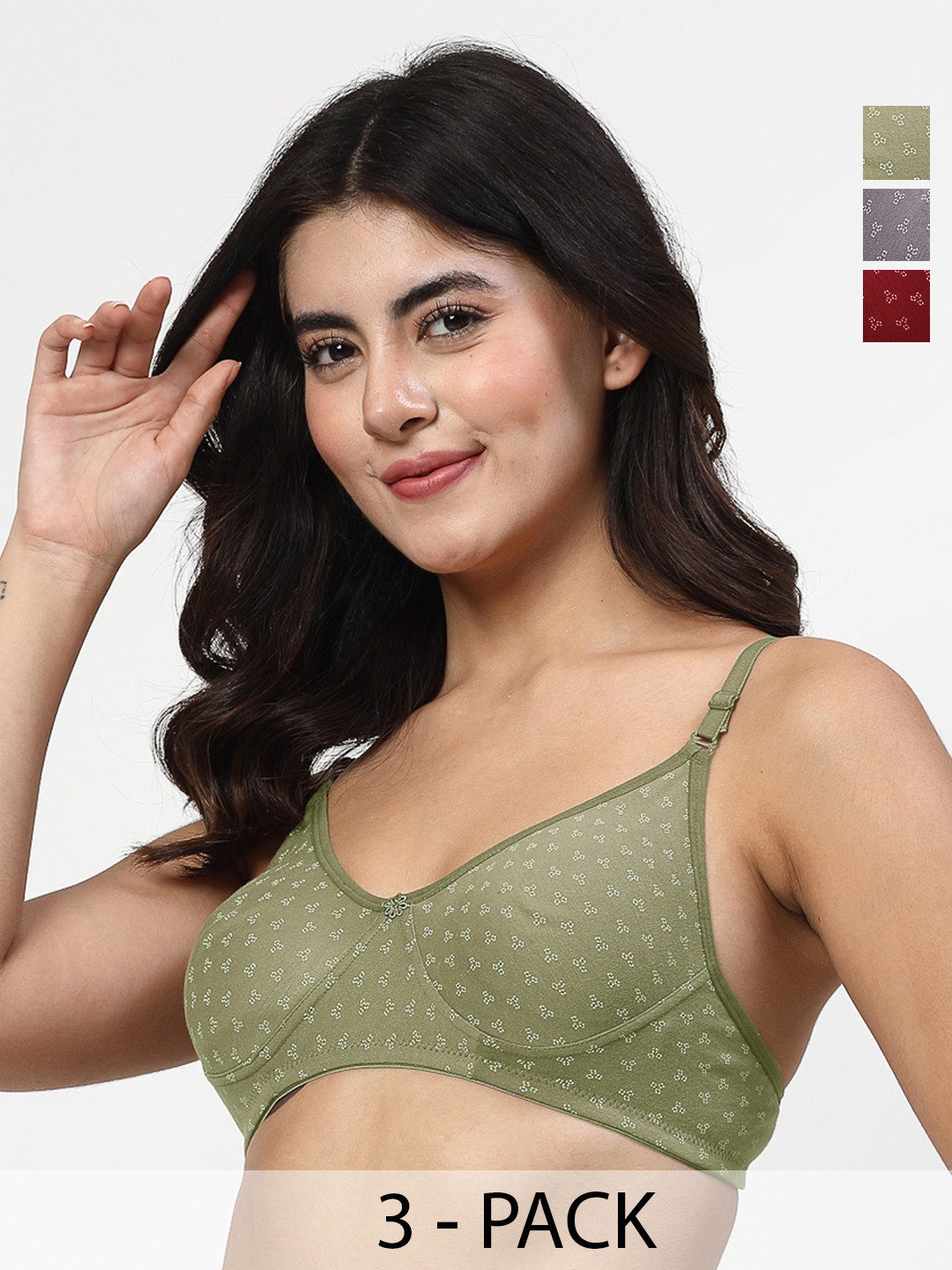 LILY itida Pack Of 3 Full Coverage Seamless Non Padded T-shirt Bra