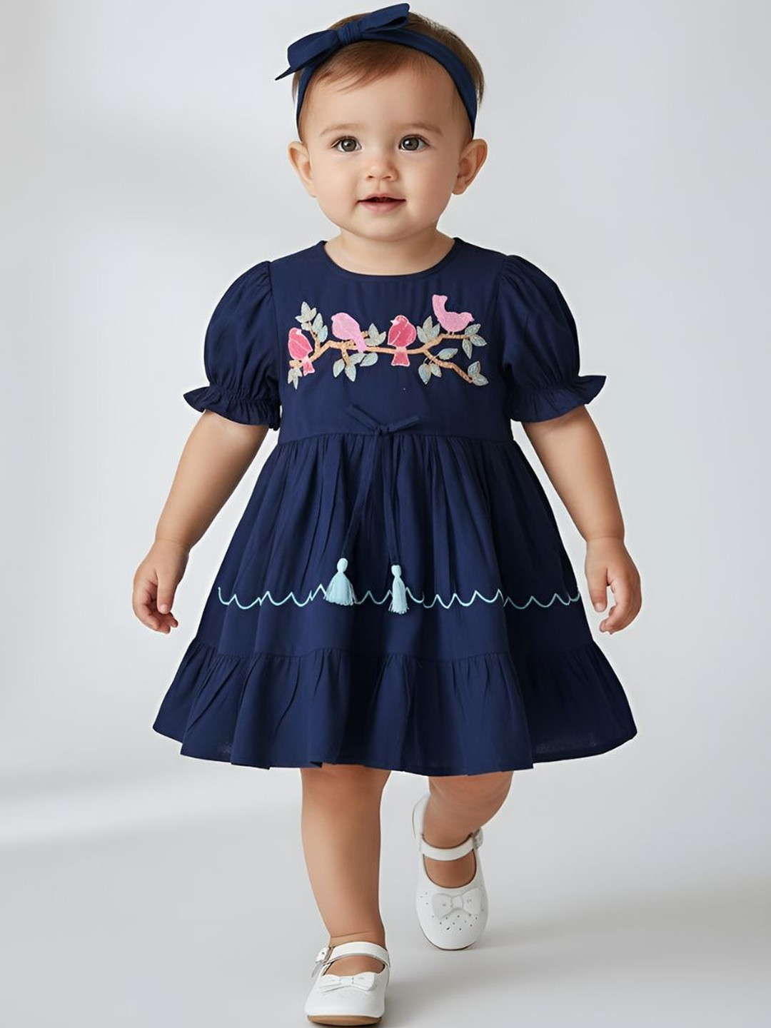 Bella Moda Floral Embroidered Puff Sleeve Fit & Flare Dress