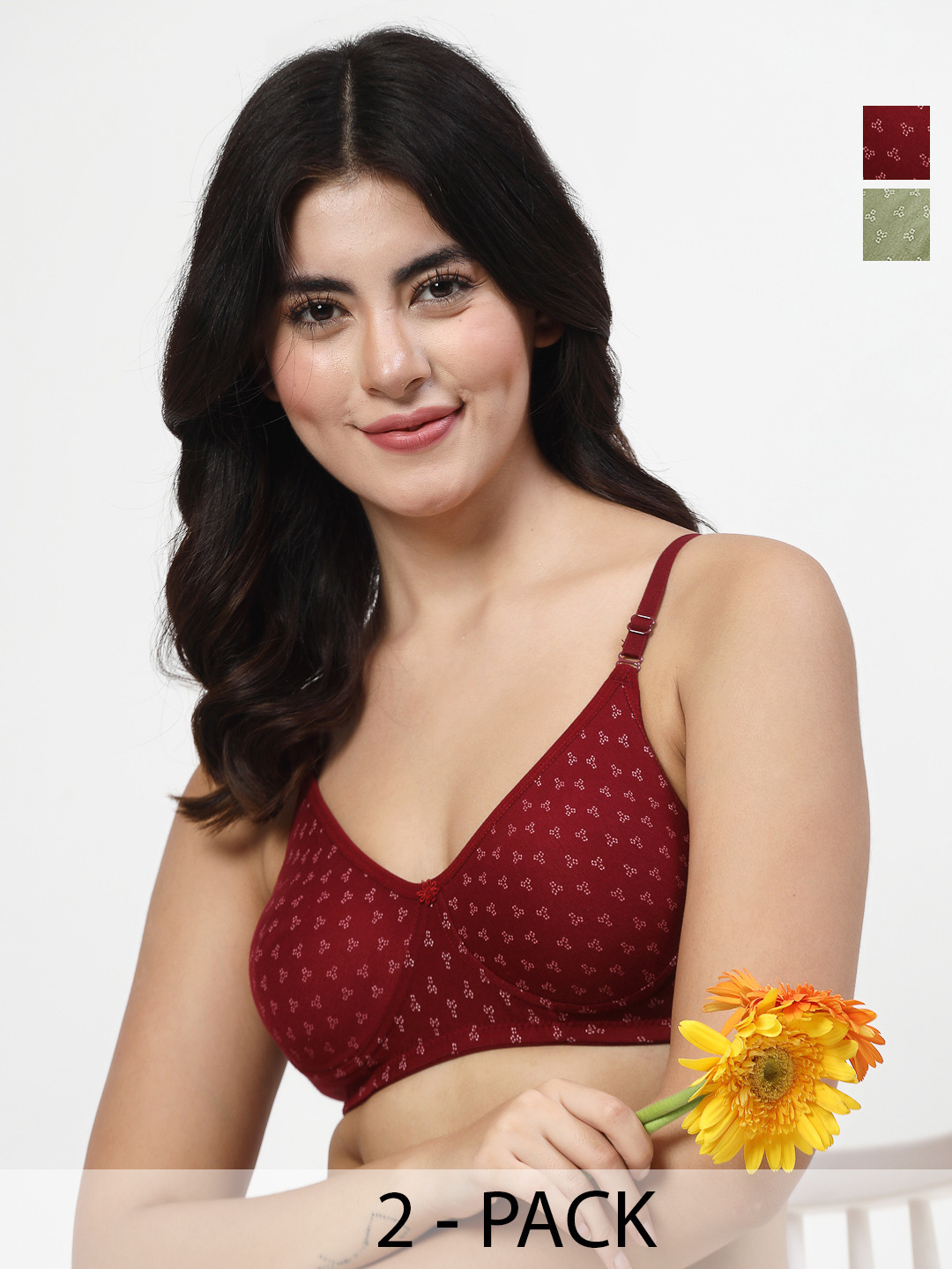 LILY itida Pack Of 2 Printed Seamless Non Padded T Shirt Bra