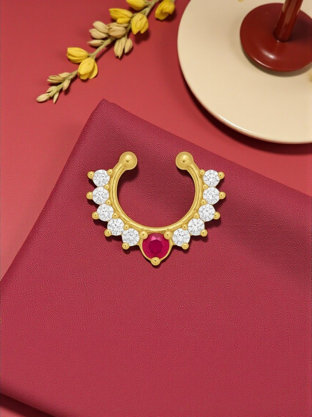 AccessHer Gold-Plated Artificial Stones and Beads Stud Nosepin