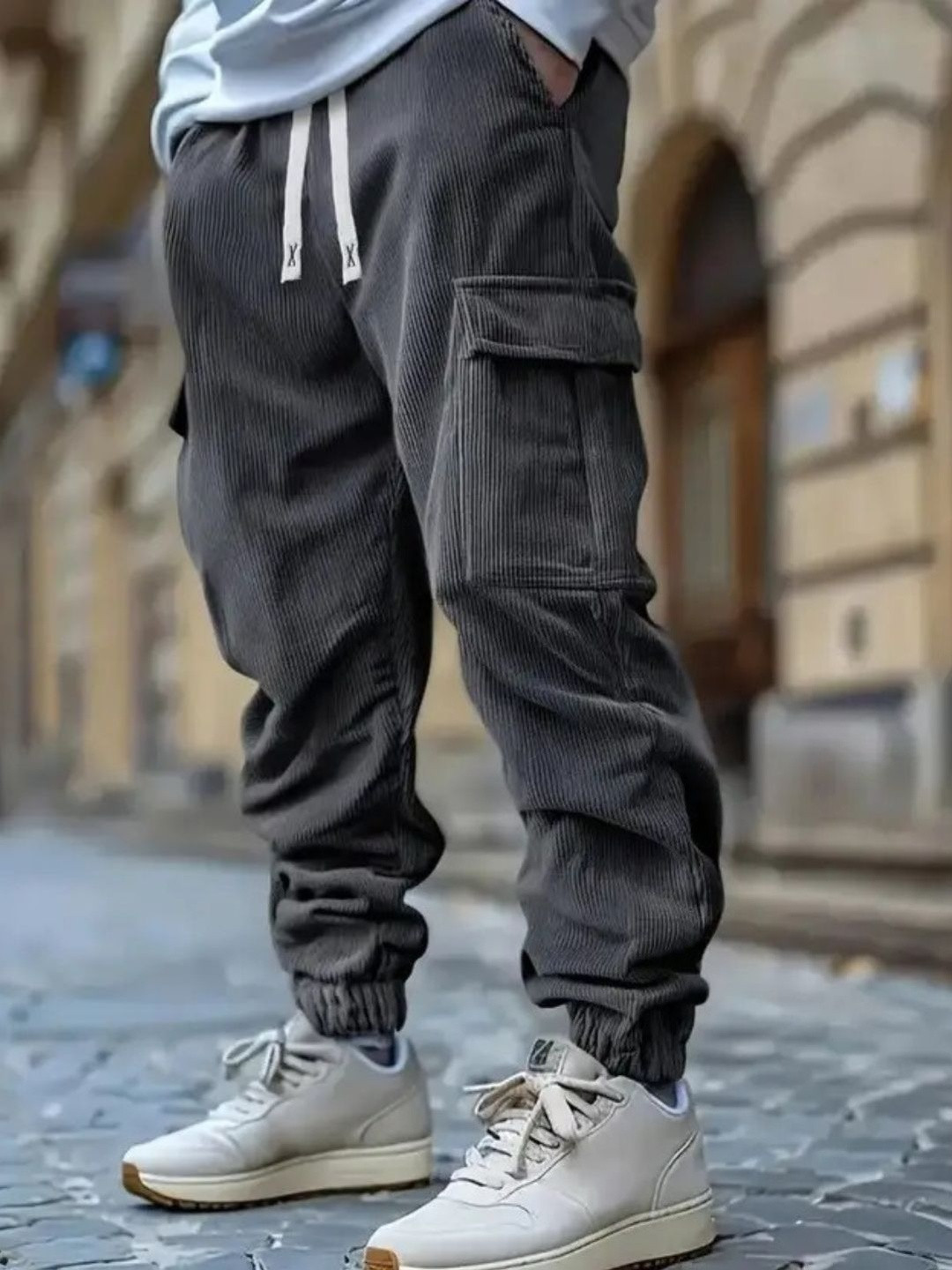 Povaxpo Men Corduroy Cargos Trousers