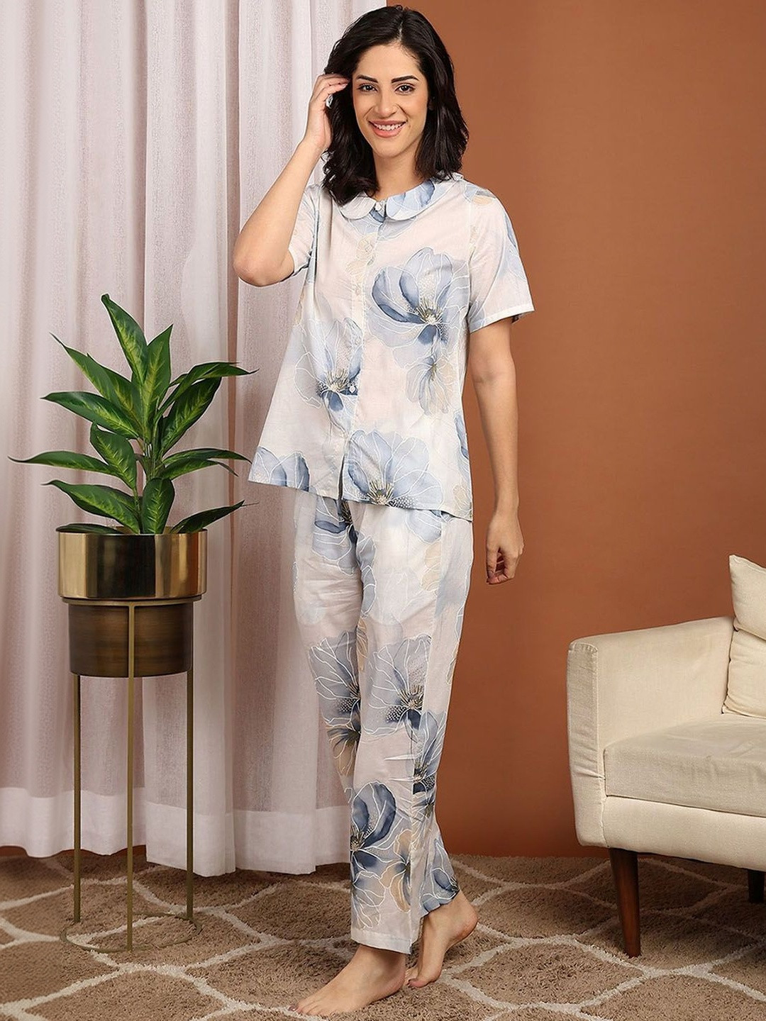 ELITRIX Women Printed Shirt & Pyjamas Pure Cotton Night suit