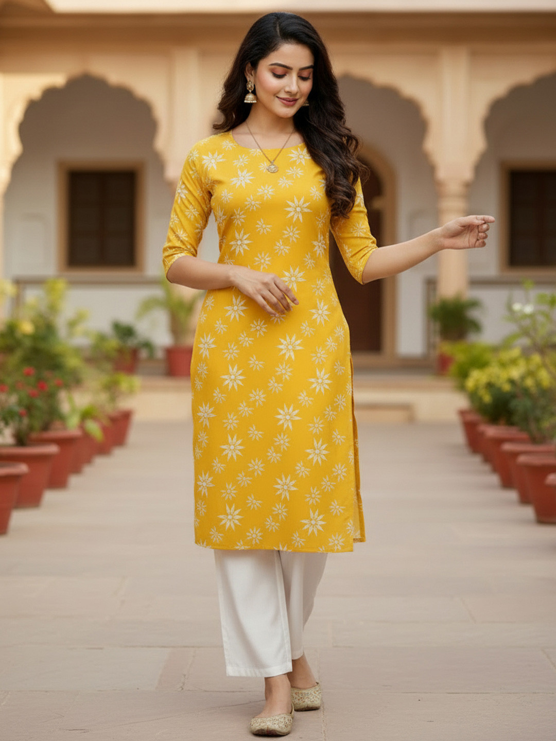 JANKHANA Women Floral Printed Crepe Kurta