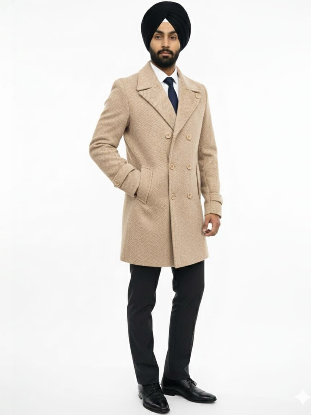 Pierre Carlo Men Single Breasted Notched Lapel Long Sleeves Trench Coats