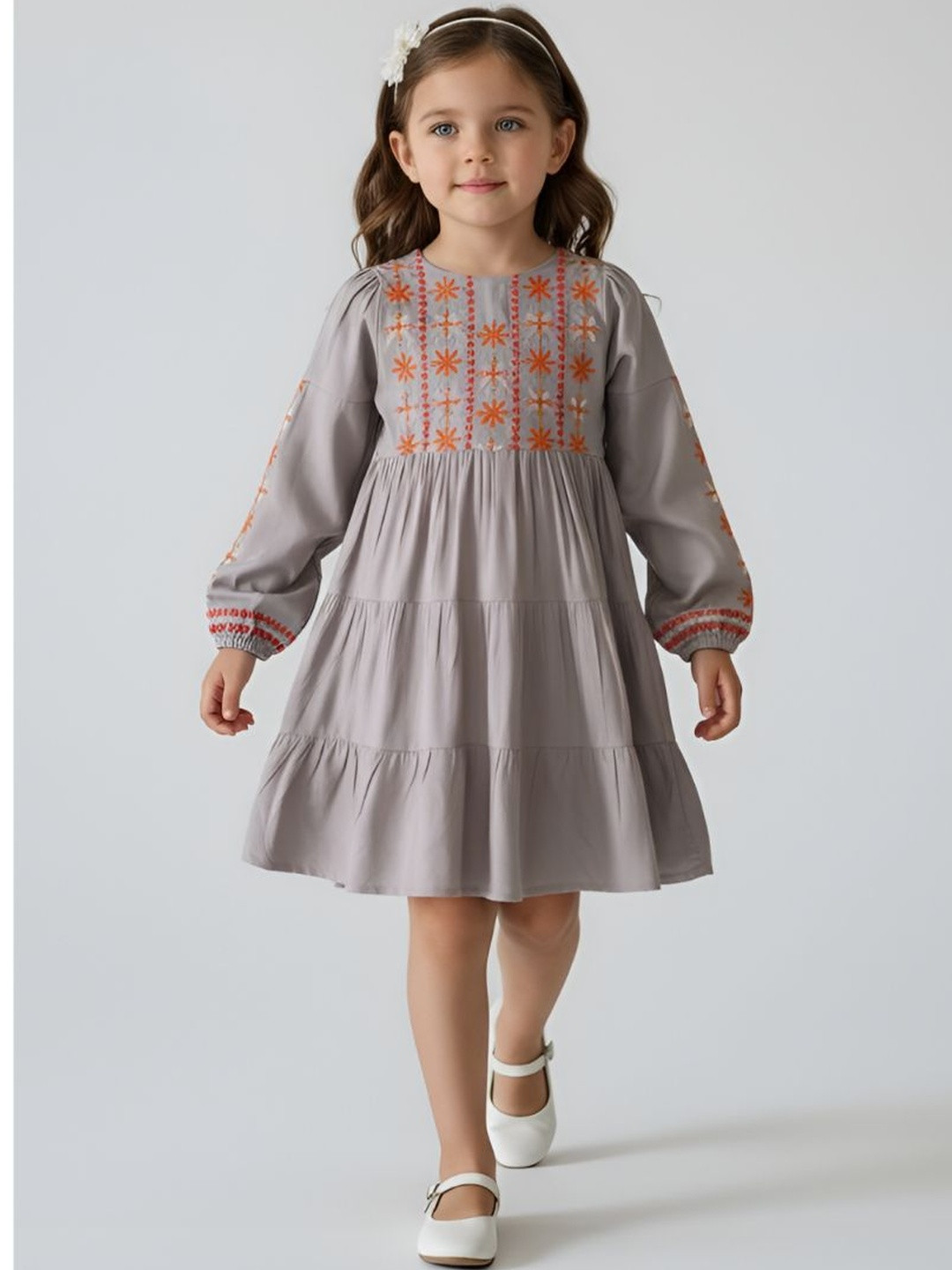 Bella Moda Embroidered Puff Sleeve Fit & Flare Dress