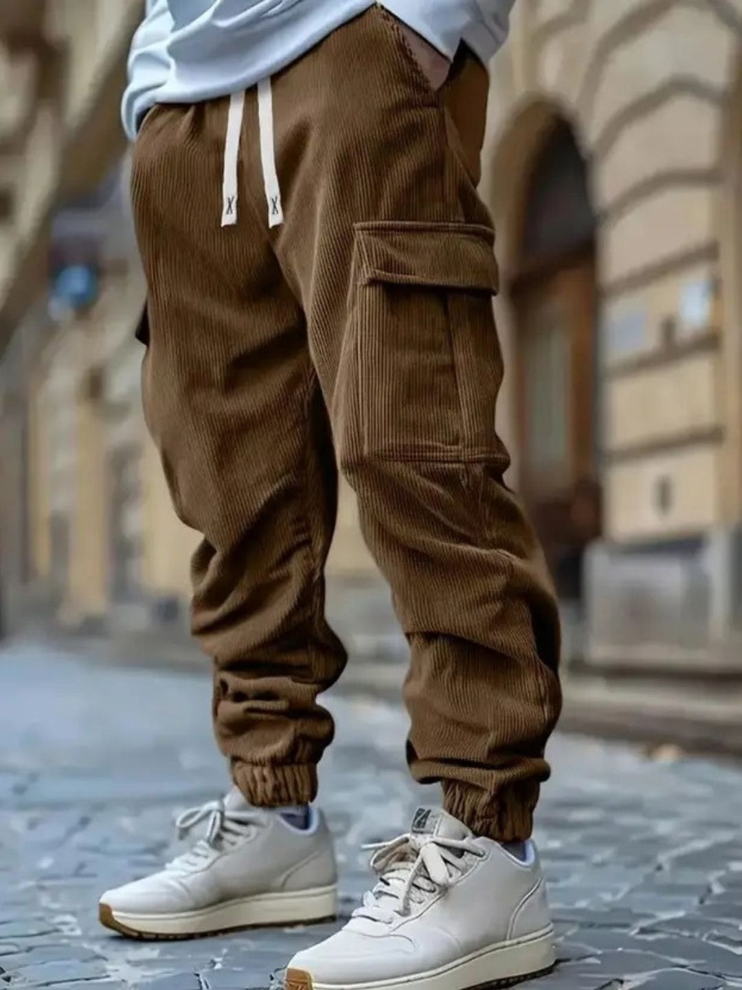 Povaxpo Men Corduroy Cargos Trousers