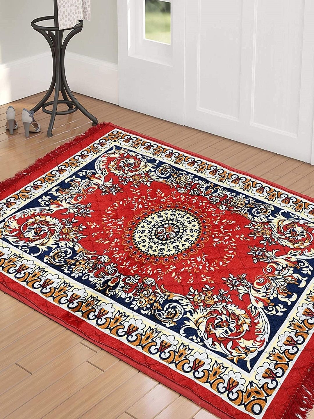 RRC Red & White Printed Velvet Lightweight Prayer Mats