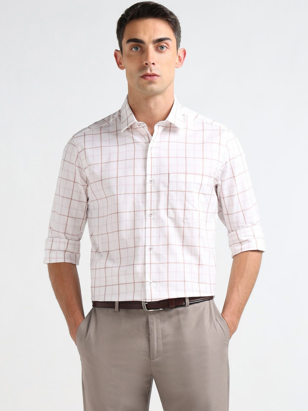 Arrow Men Slim Fit Windowpane Checks Checked Casual Shirt