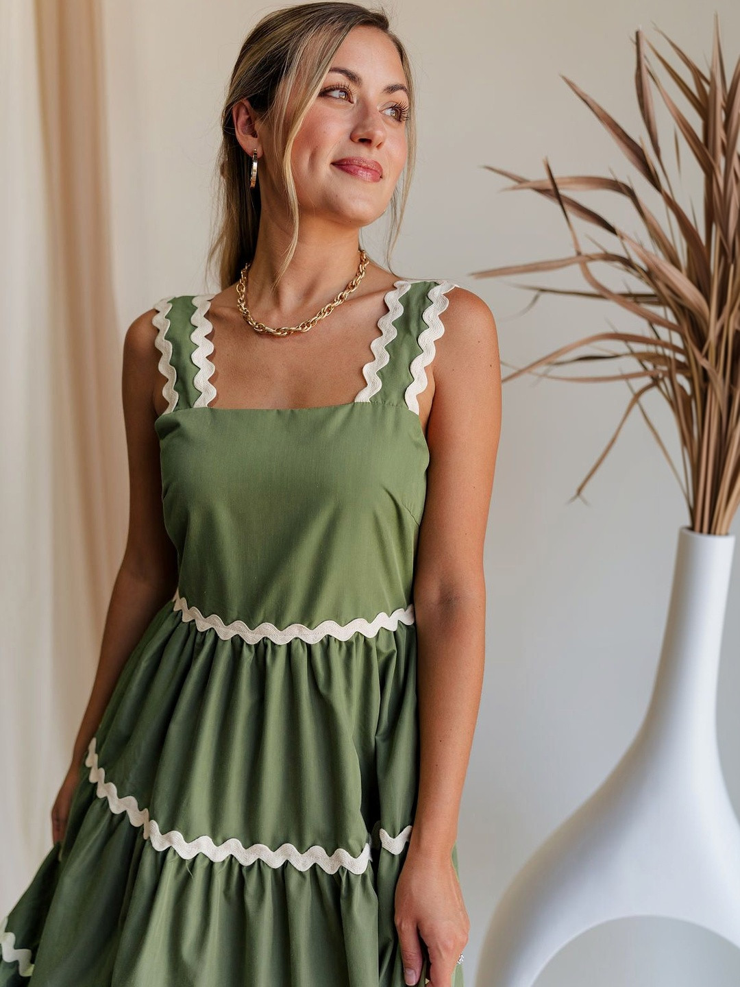 PTVIZE Ruffled Crepe A-Line Midi Dress