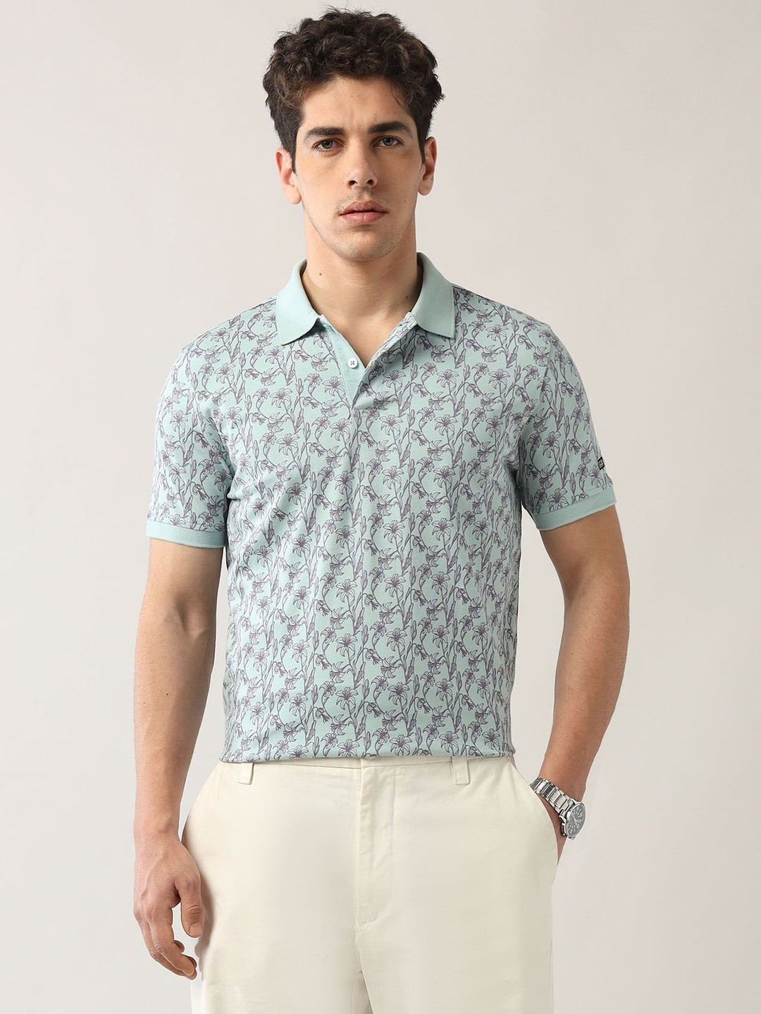 Arrow Sport Men Floral Printed Polo Collar T-shirt