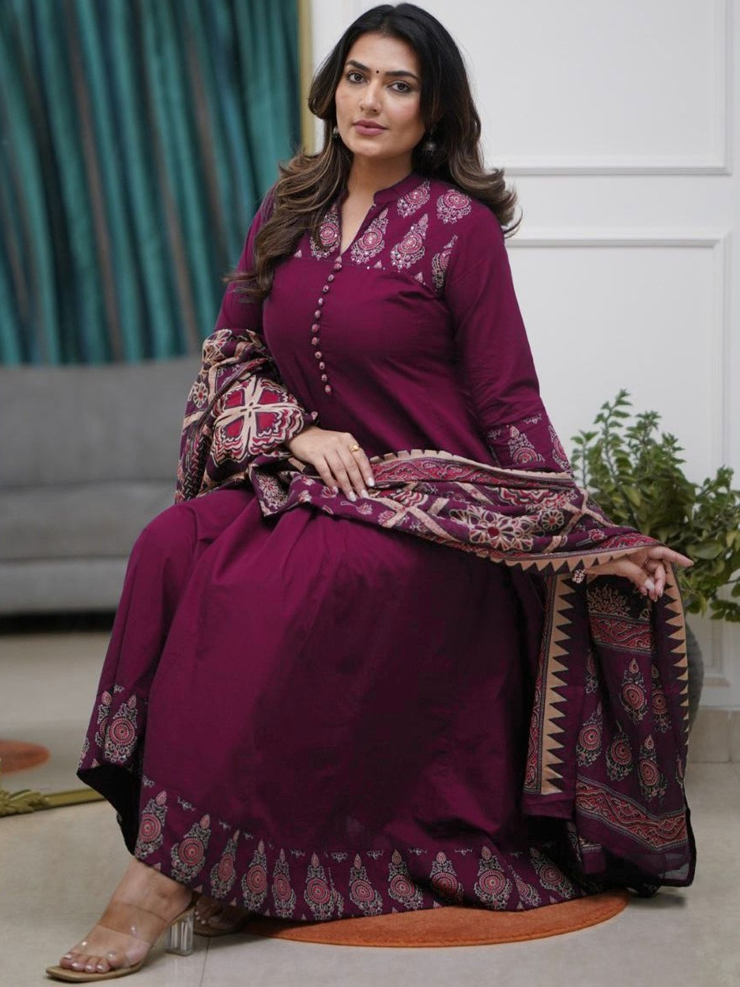 KALINI Women Ethnic Motifs Printed Panelled Kurta with Trousers & With Dupatta