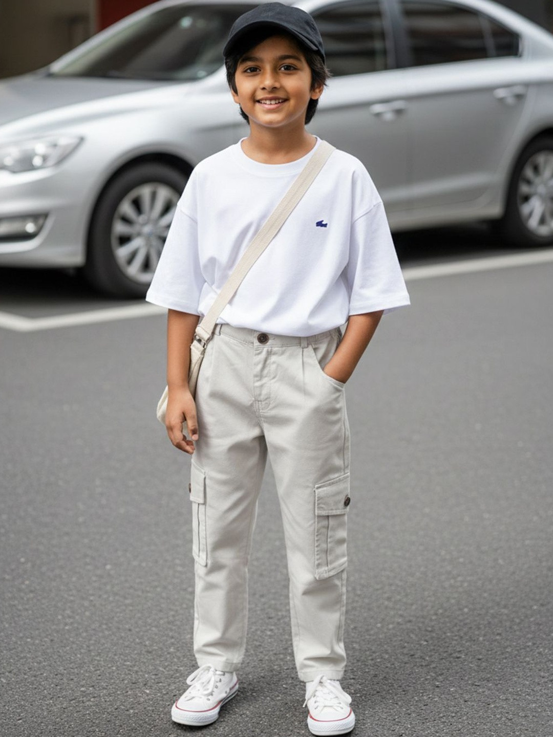 Cutiekins Boys Solid Mid-Rise Regular-Fit Cargo Pants