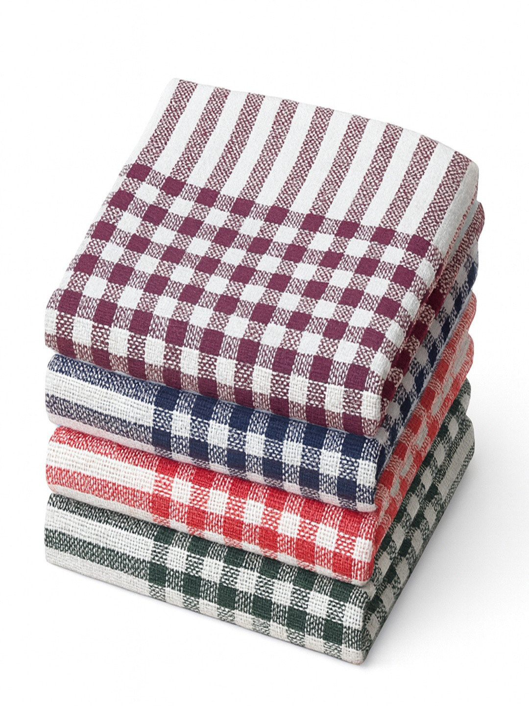 LINENSUTRA Green & Blue Checked Cotton 4-Pcs Kitchen Towels