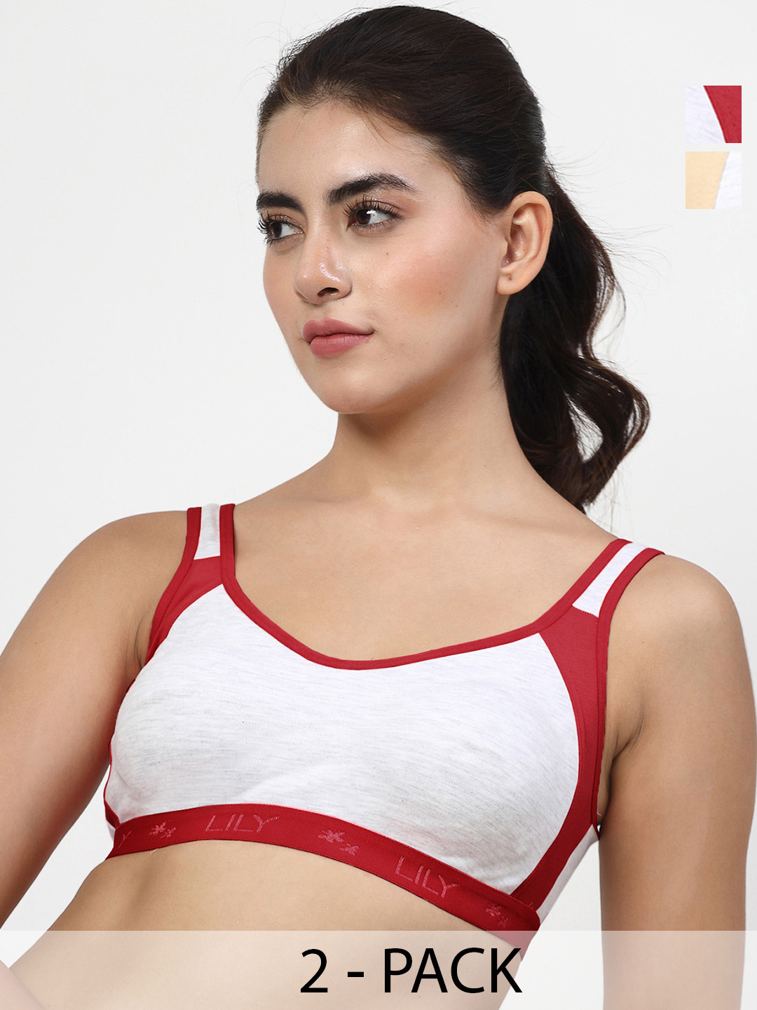 LILY Strops999 Pack of 2 Full Coverage Non Padded Seamless Sports Bra