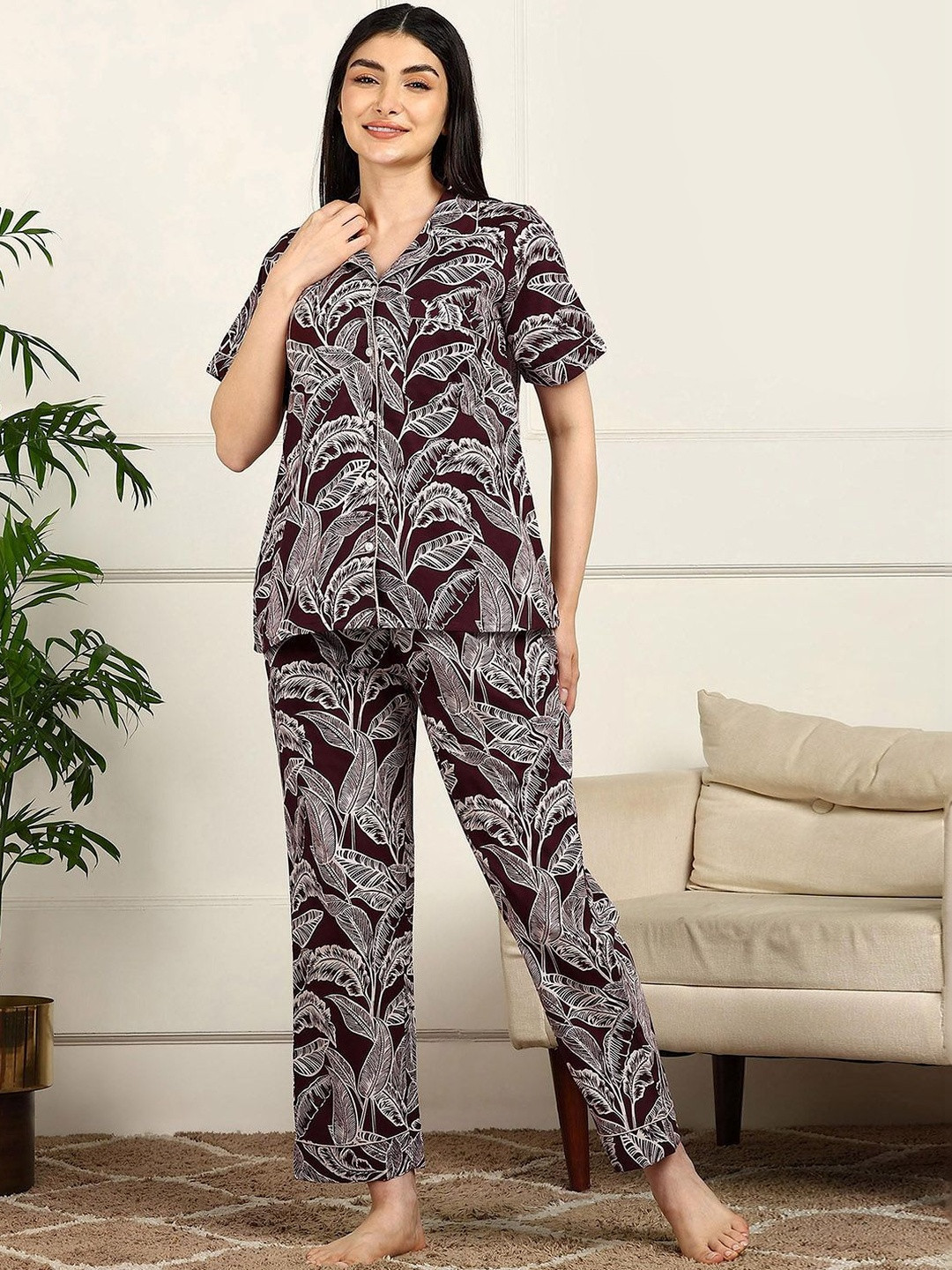 ELITRIX Women Printed Shirt & Pyjama Night Suit