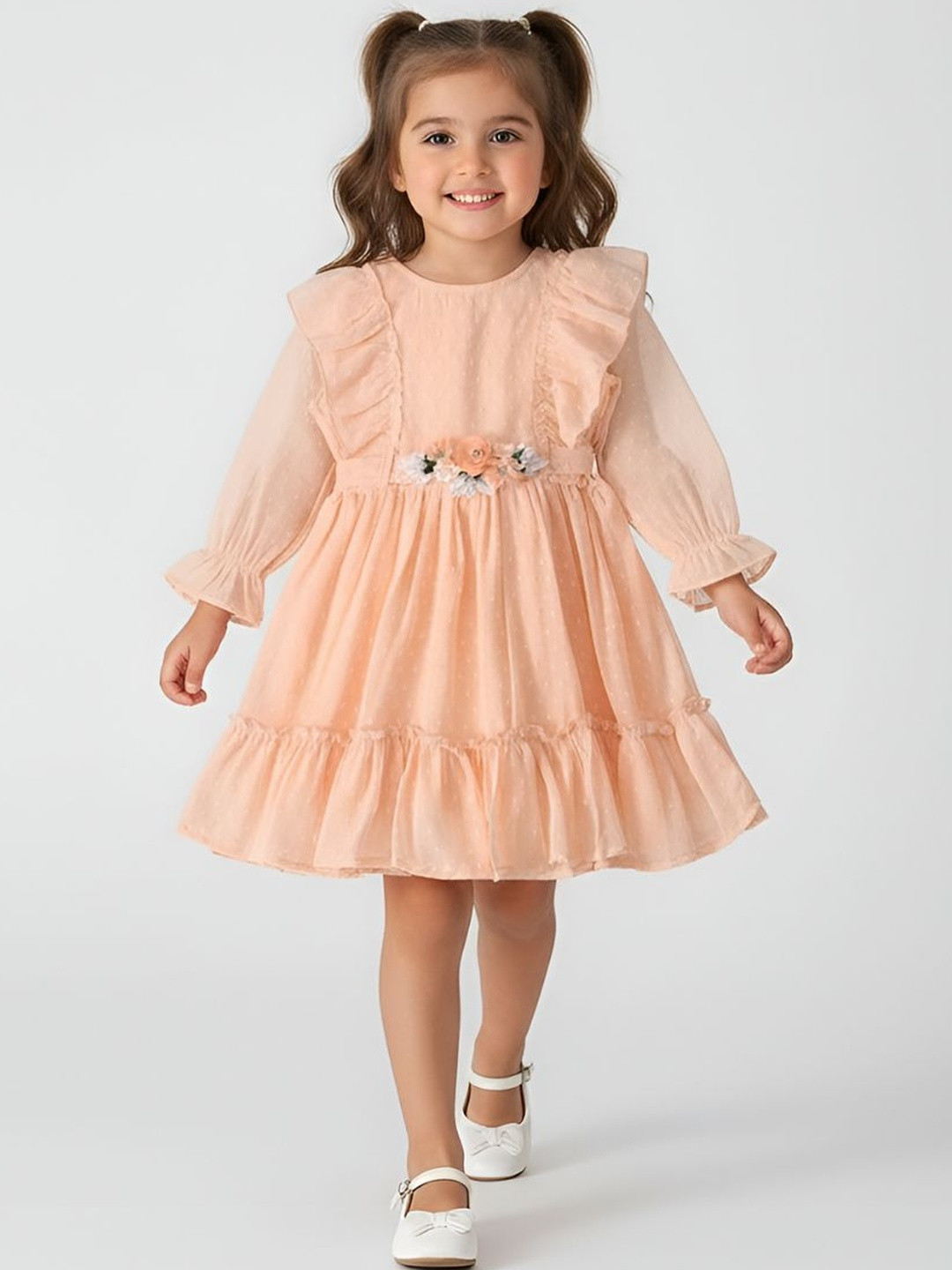 Bella Moda Puff Sleeve Georgette Fit & Flare Dress
