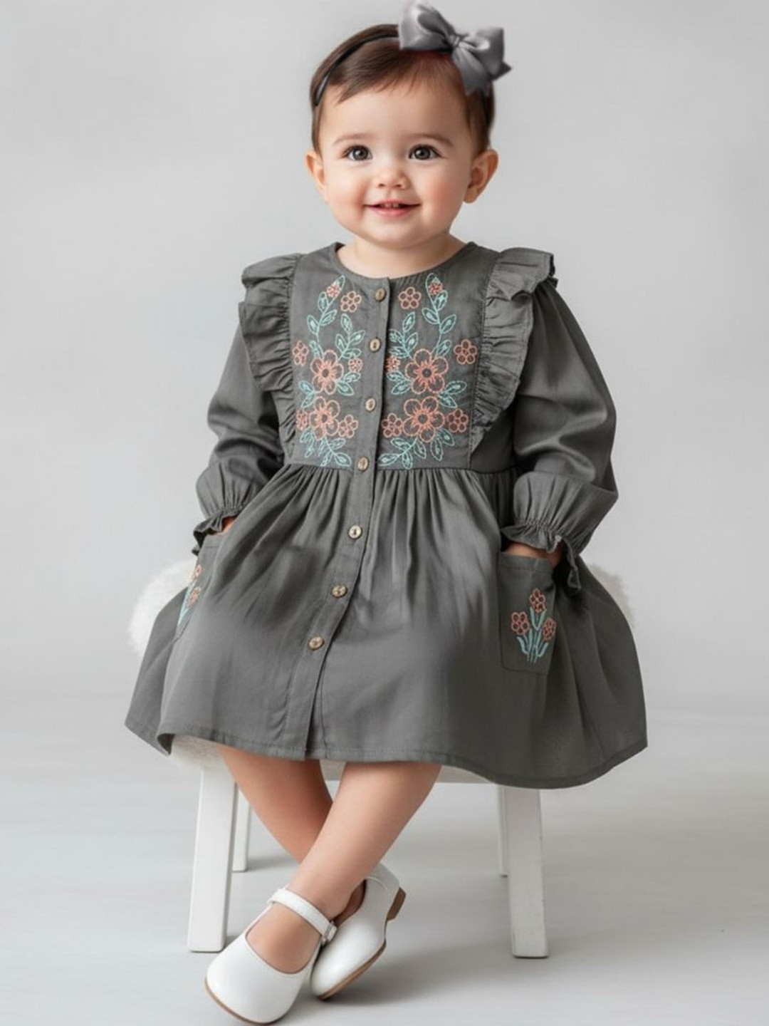 Bella Moda Embroidered Puff Sleeve Fit & Flare Dress