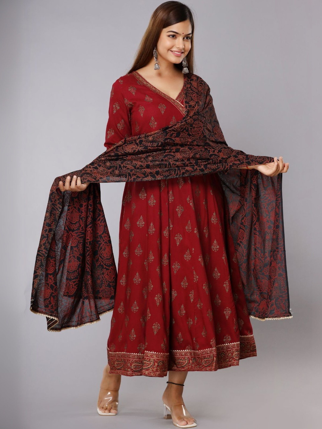 Amayra Women Ethnic Motifs Printed Angrakha Kurta With Dupatta
