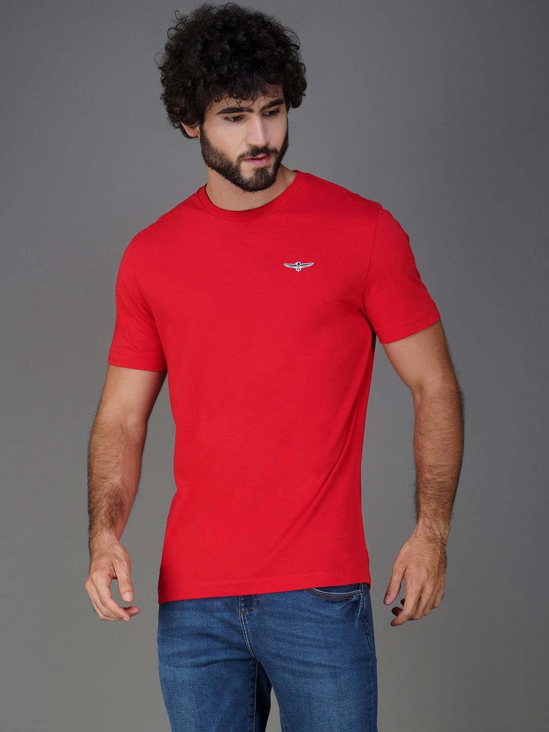Zvezda Men Regular Fit Red Round Neck Pure Cotton Solid T-Shirt