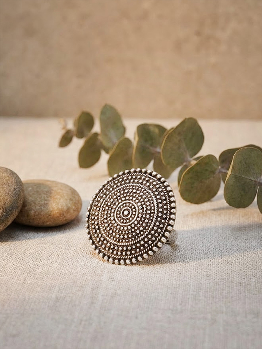 Adwitiya Collection Silver-Plated Oxidised Adjustable Finger Ring