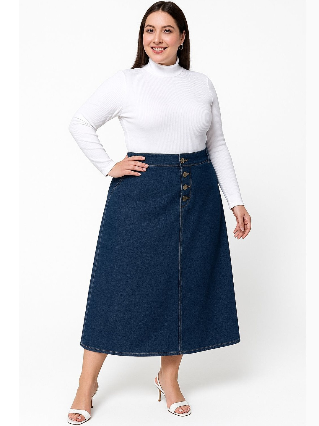 Tripursundari Fashion Denim Midi A-Line Skirts