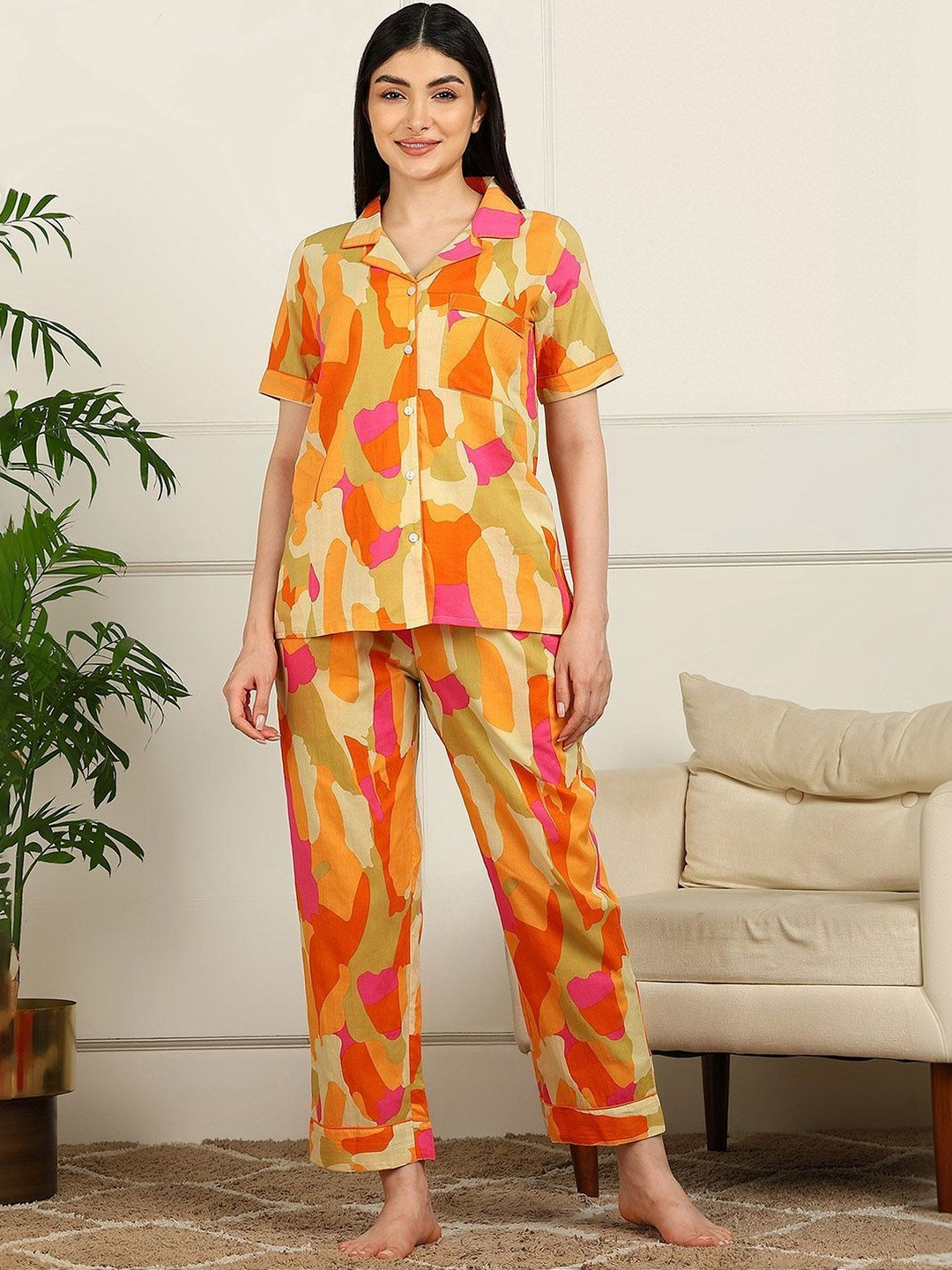 ELITRIX Shirt Collar Neck Printed Night suit