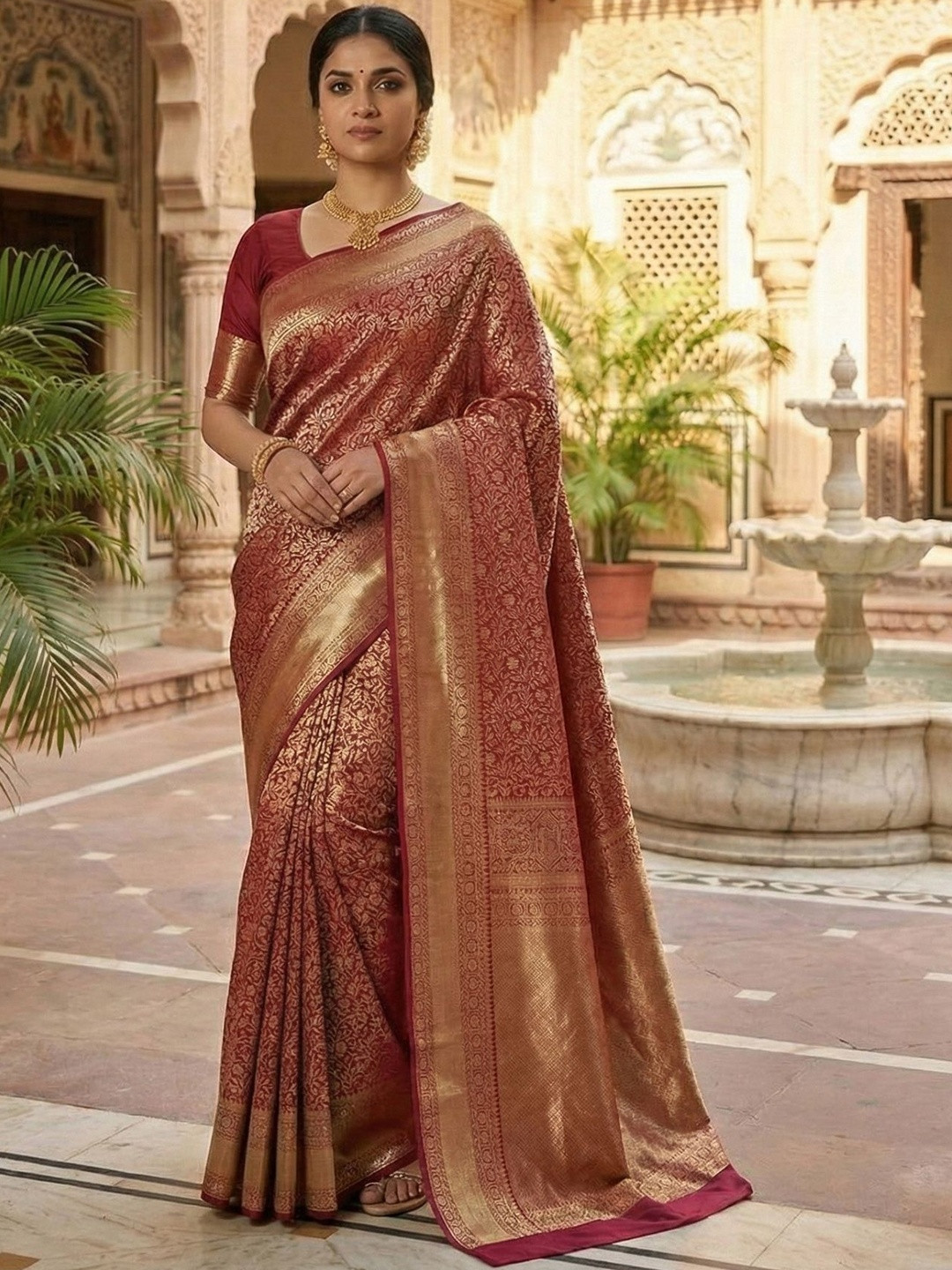 KALINI Woven Design Zari Silk Blend Banarasi Saree