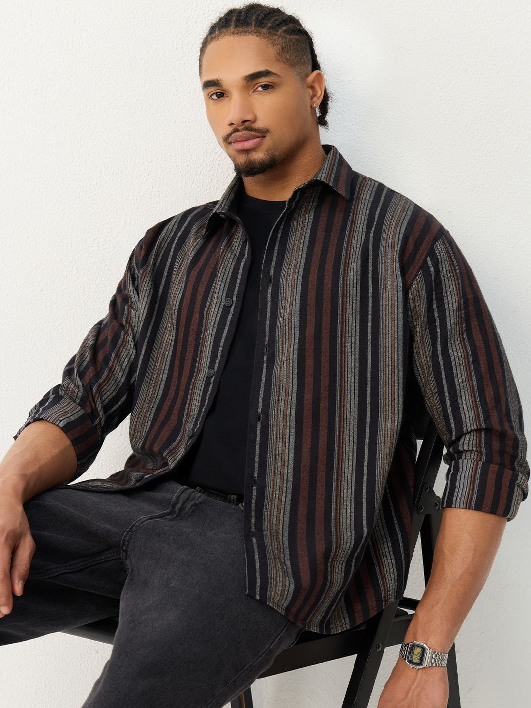 The Souled Store Men Relaxed Fit Striped Multi Shirts