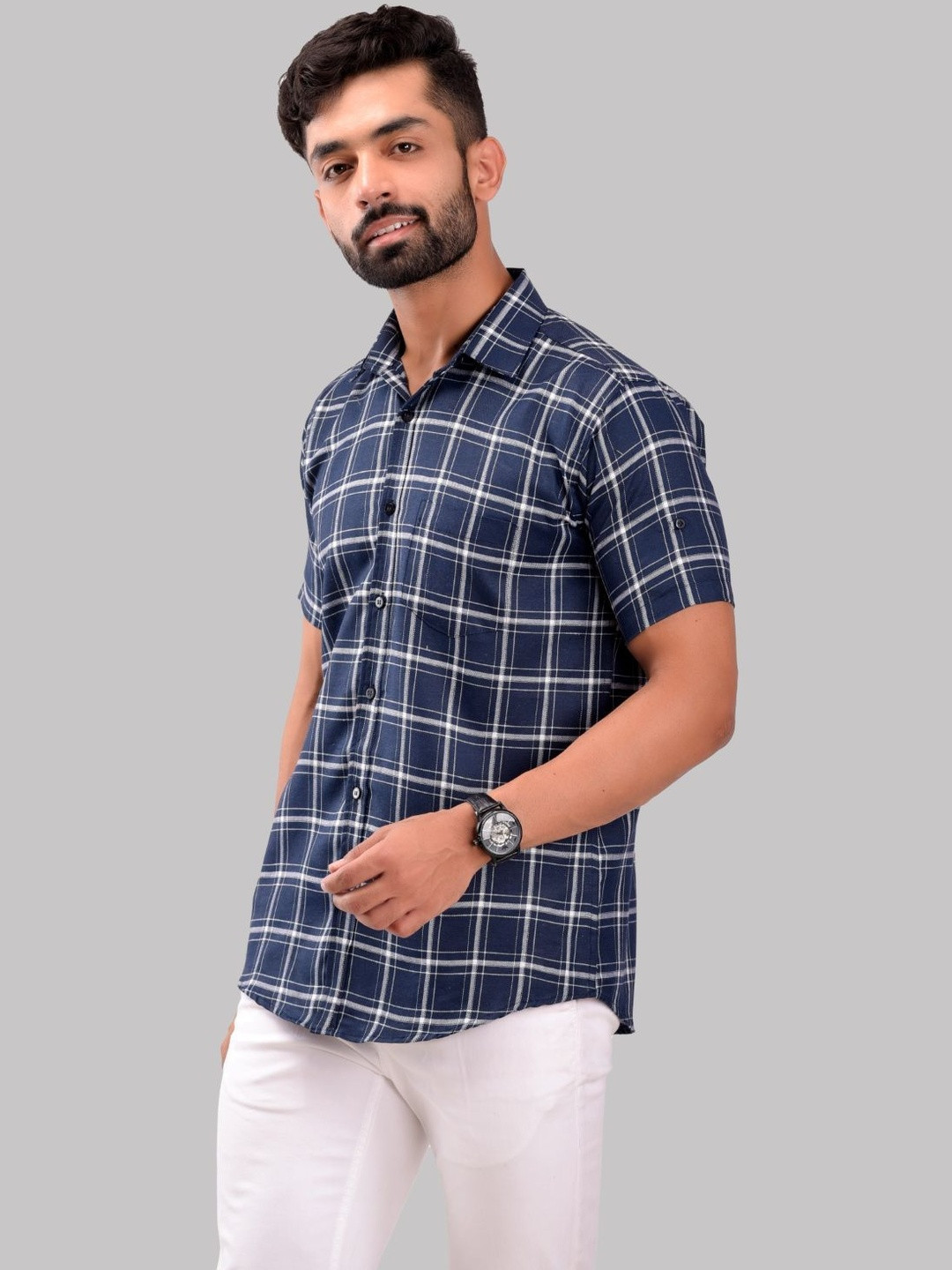 BASE 41 Men Slim Fit Windowpane Checks Checked Casual Shirt