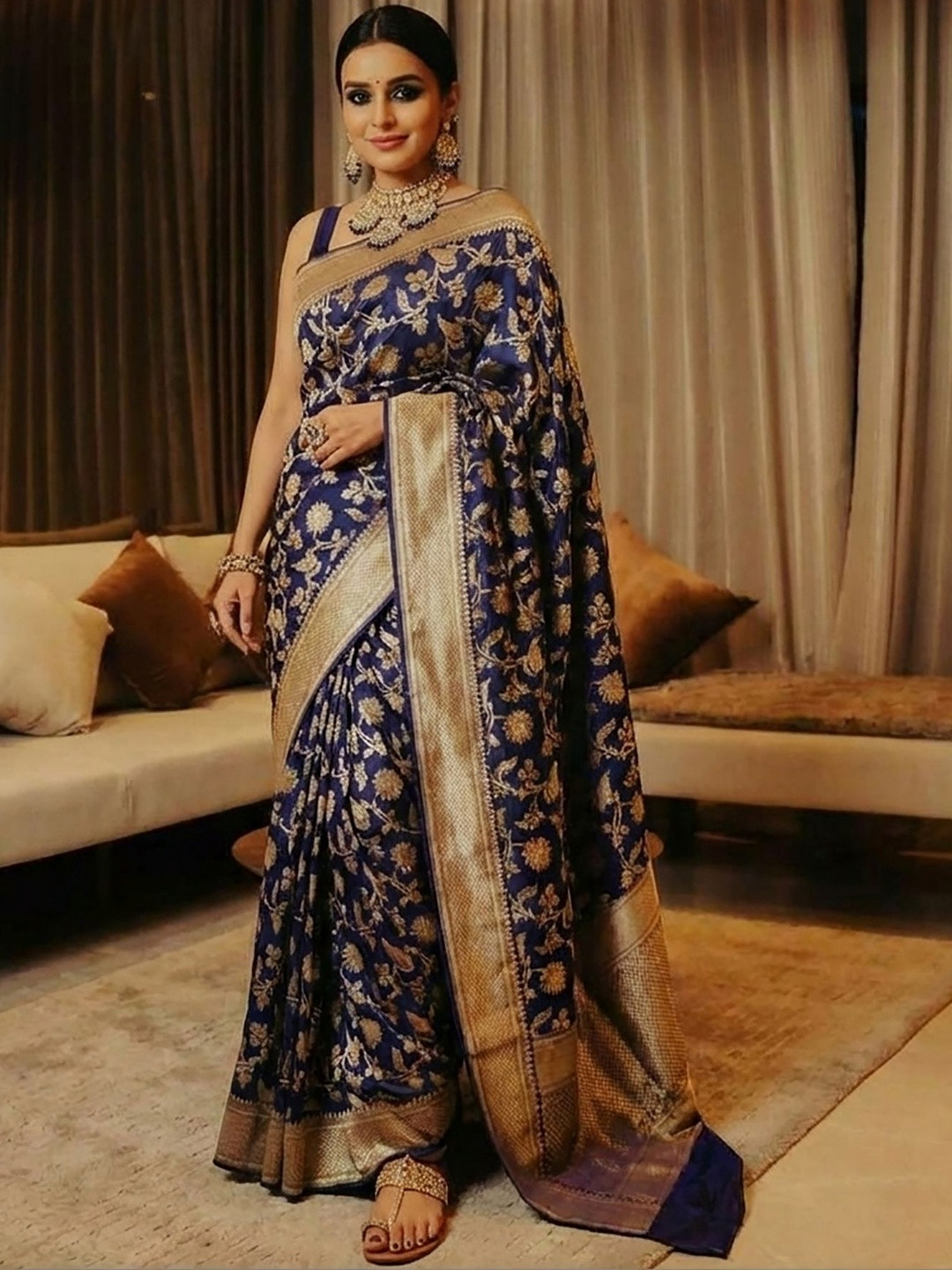 KALINI Woven Design Zari Silk Blend Banarasi Saree