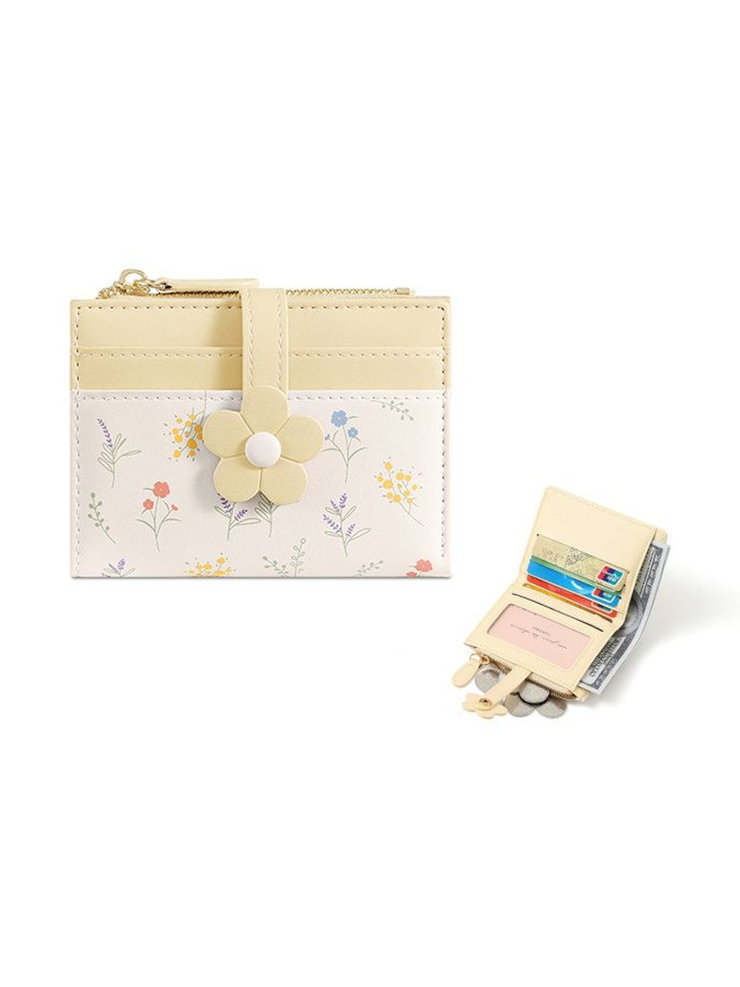 VALERIE Women Floral Printed Applique PU Two Fold Wallet