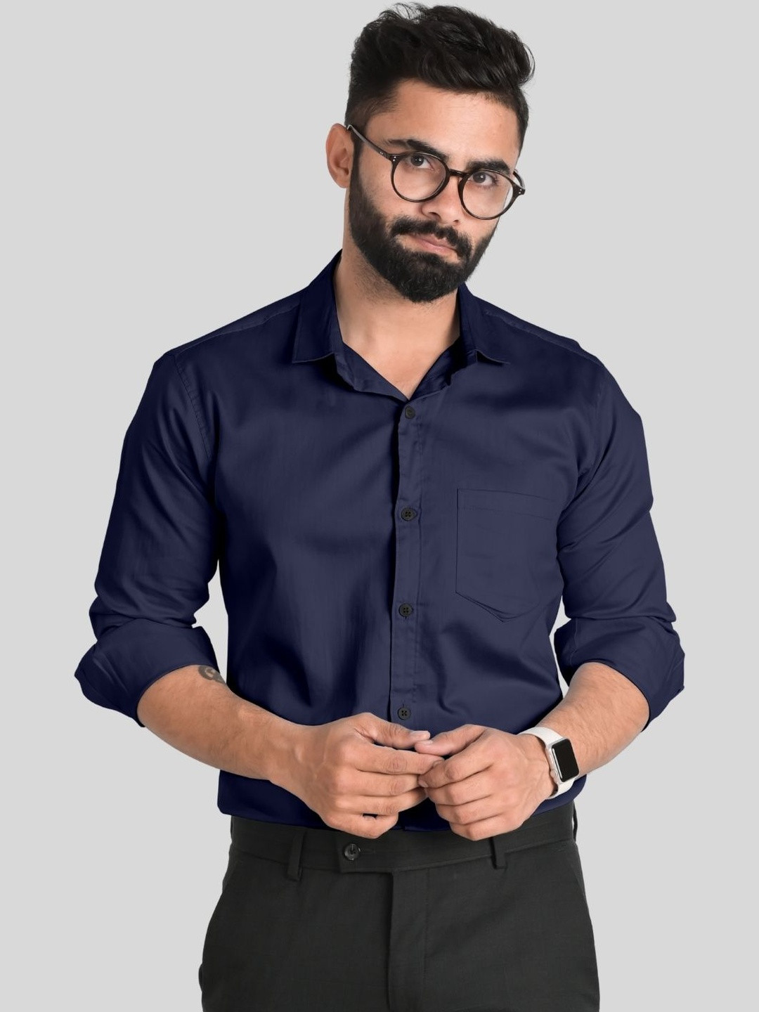 SOLIXON Men Blue Solid Long Sleeves Slim Fit Formal Shirt