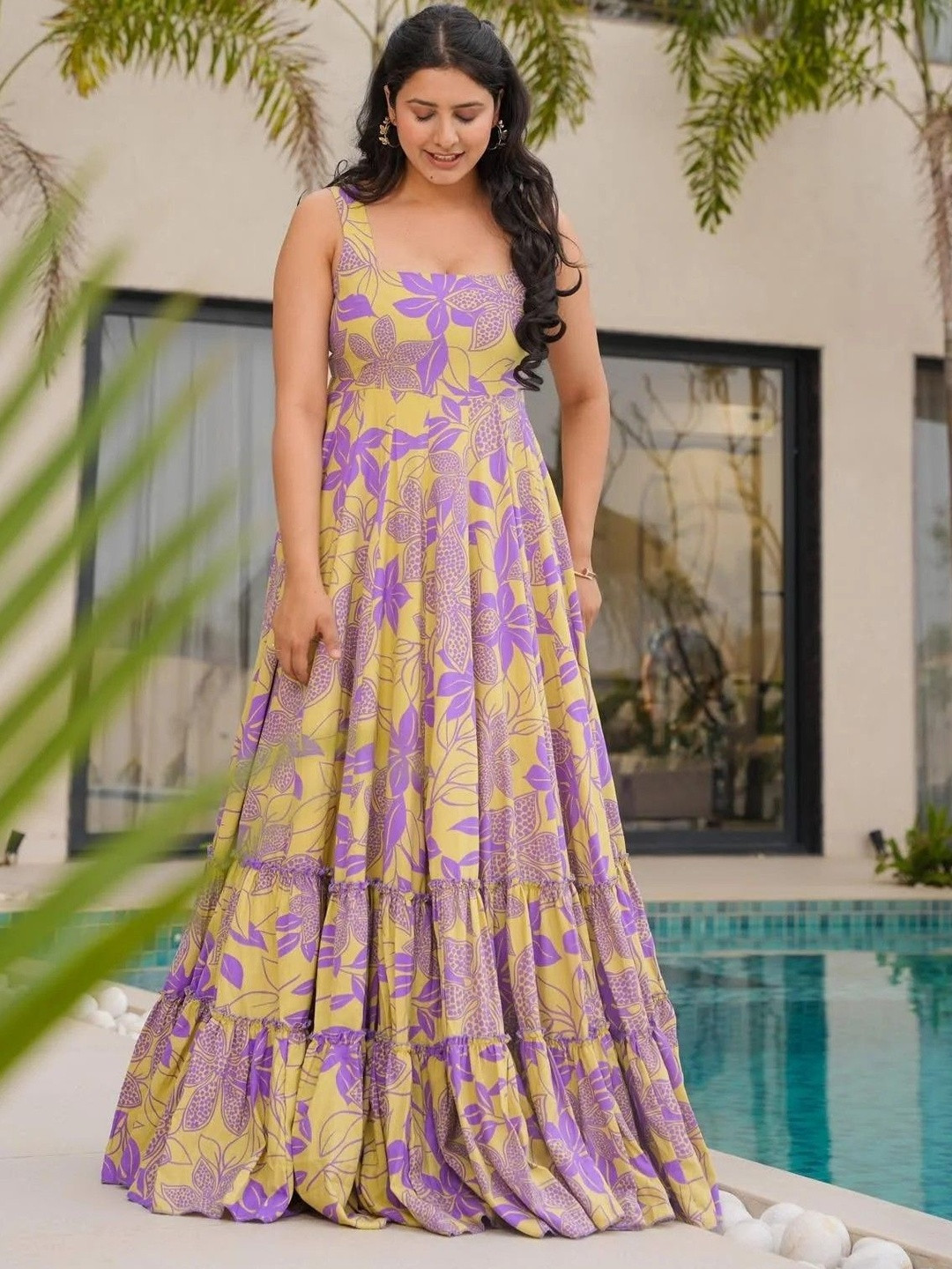 Wedani Floral Print Linen A-Line Maxi Dress