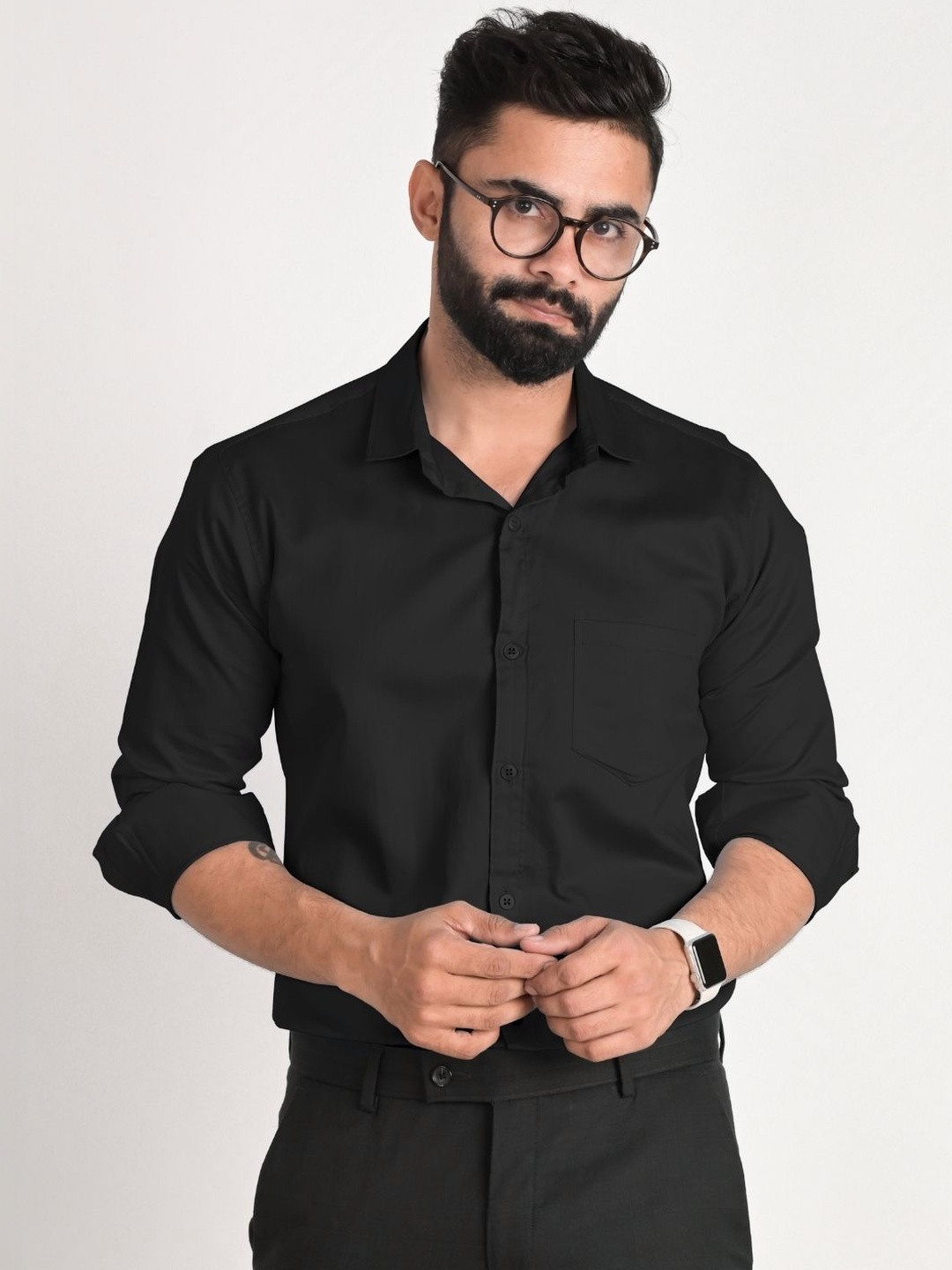 SOLIXON Men Black Solid Long Sleeves Slim Fit Formal Shirt
