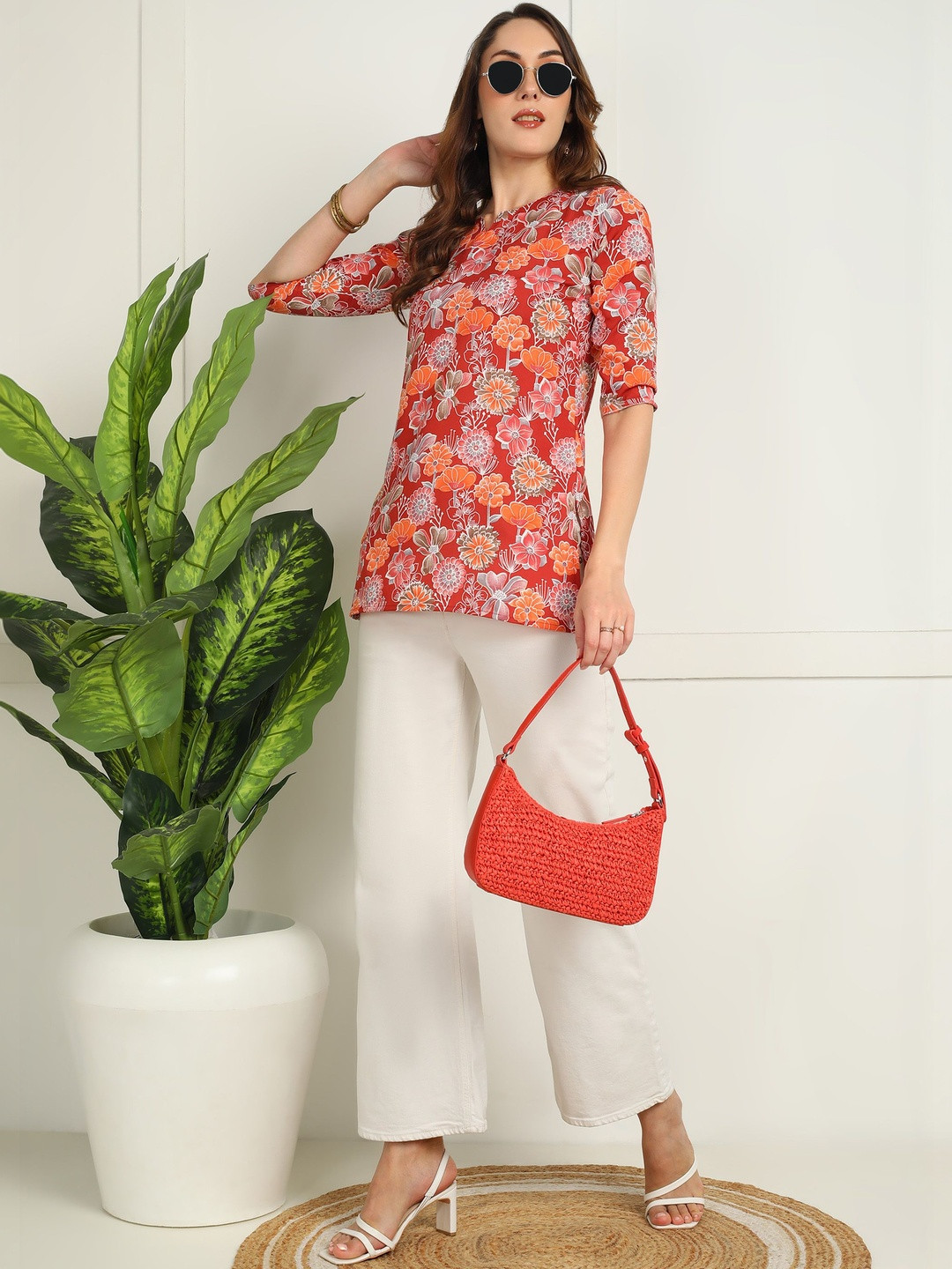 JANKHI Floral Print Crepe Top