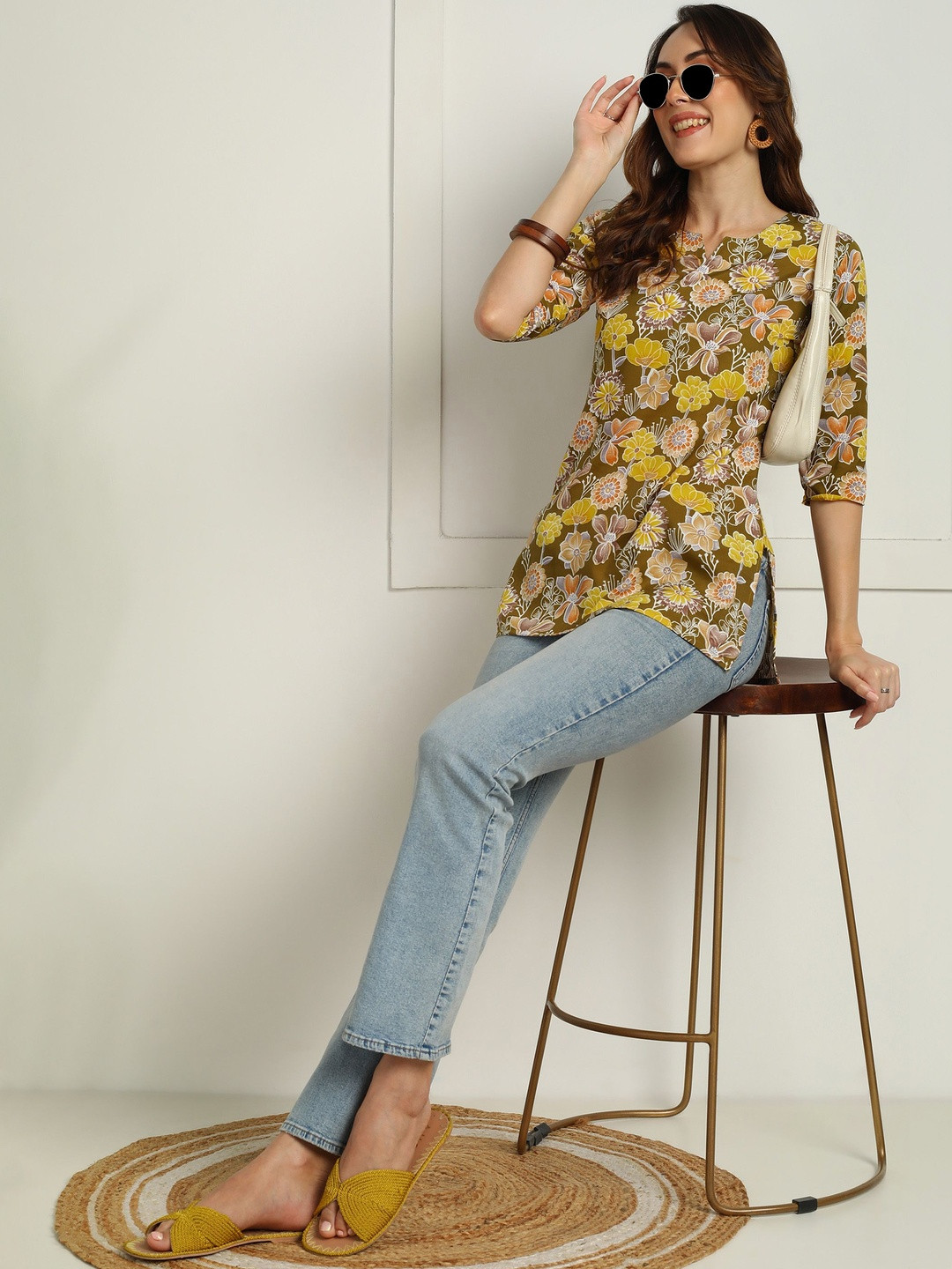 JANKHI Floral Print Crepe Top