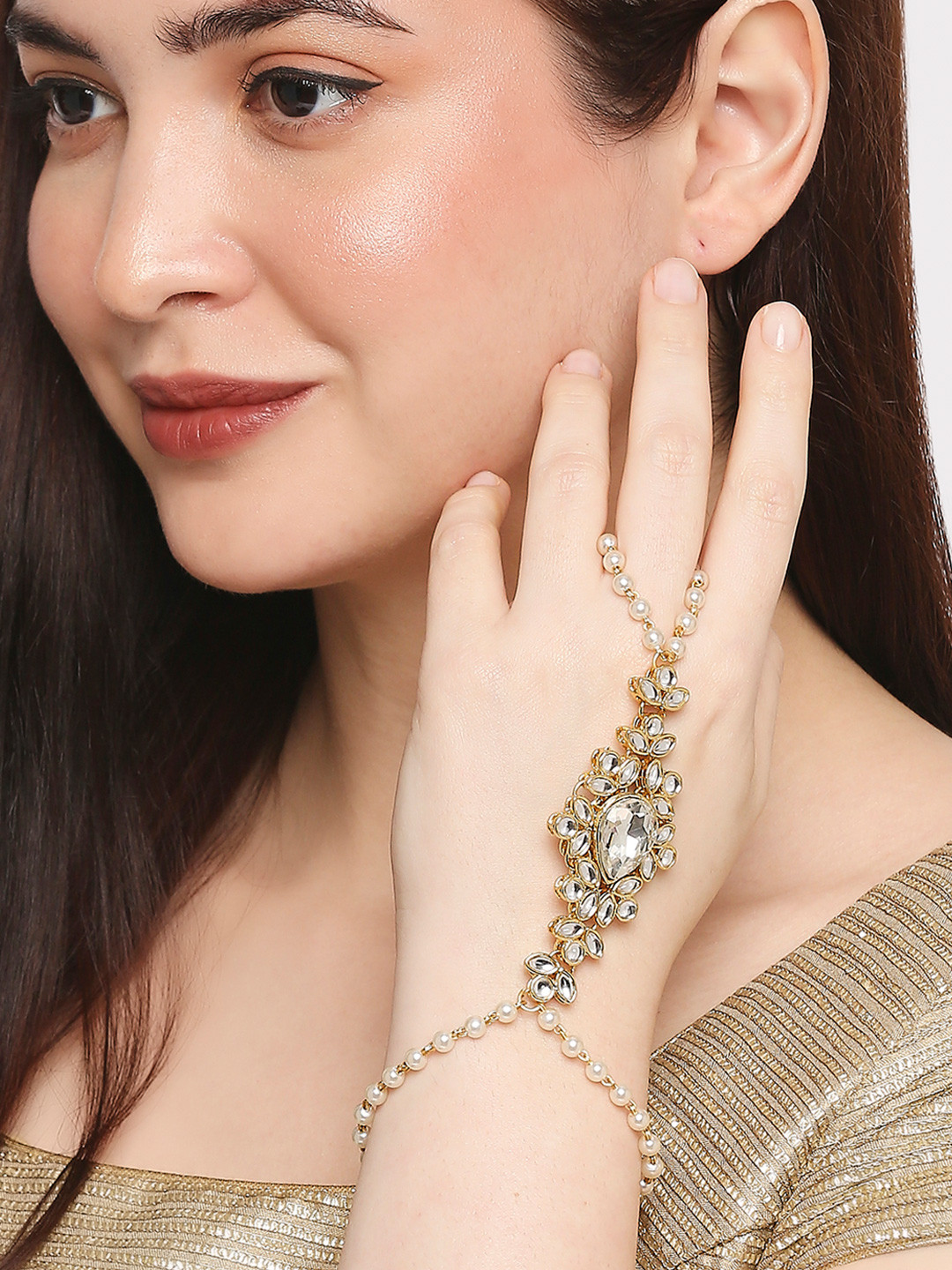 OOMPH Gold-Plated Kundan Ring Bracelet