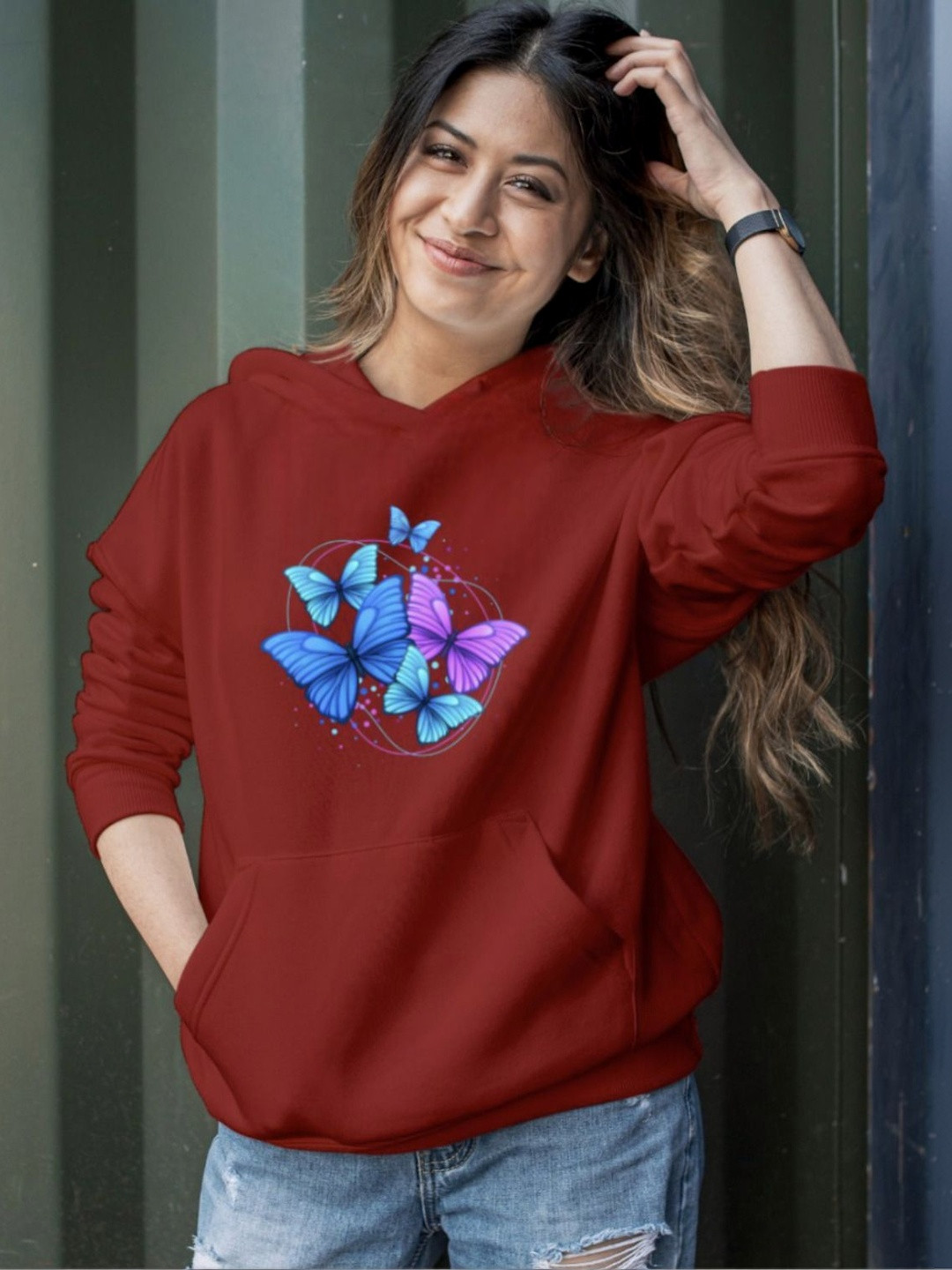 KASHIANXSTYLE Women Printed Hooded Sweatshirt